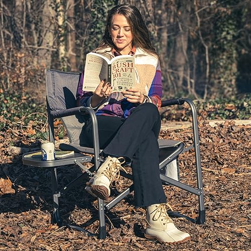 Miniatura 8 de OUTSIDER Silla de campamento portátil de aluminio plegable y ligera con mesa auxiliar y bolsa de almacenamiento para camping, césped, deportes y