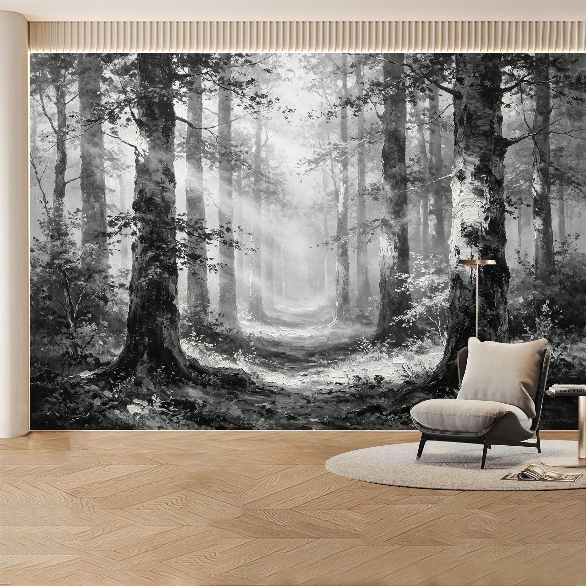 Custom Wall Mural Wallpaper Forest Trees Landscape 3D Effect Wall Decor Minimalist Misty Removable SelfAdhesive Large Photo for Living Room， Bedroom， Office