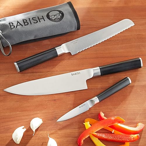 Miniatura 70 de Babish Cubiertos de acero alemán de alto carbono 1.4116, cuchillo forjado para carne de cocina 4pk Juego de cuchillos para carne, acero inoxidable