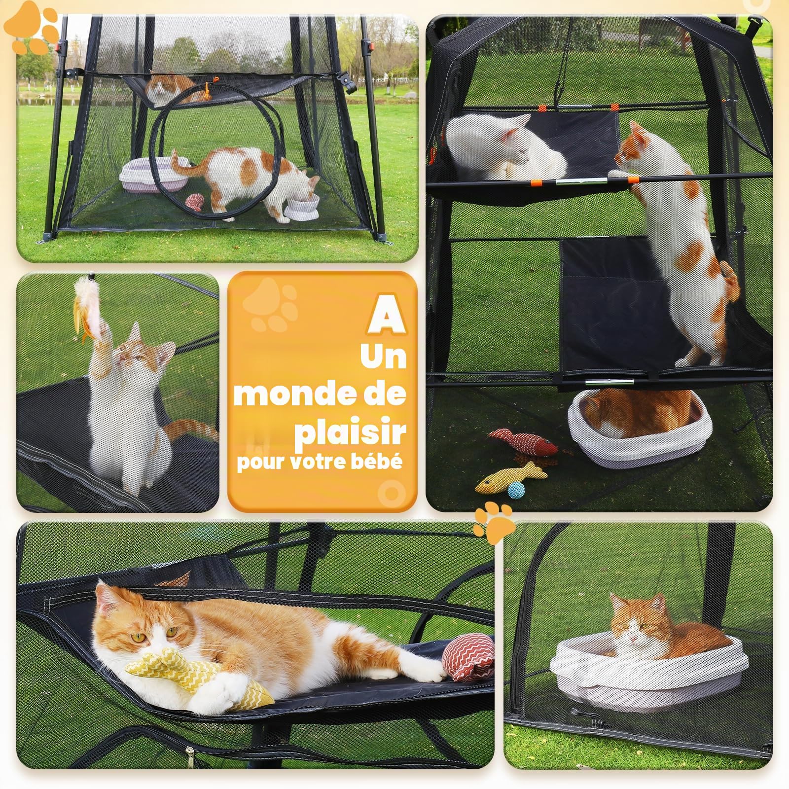 Rywell Enclos d'extérieur pour Chat Extra Large 3 Niveaux, résistant aux intempéries et au Soleil, 5 fenêtres, Sac de Transport Inclus