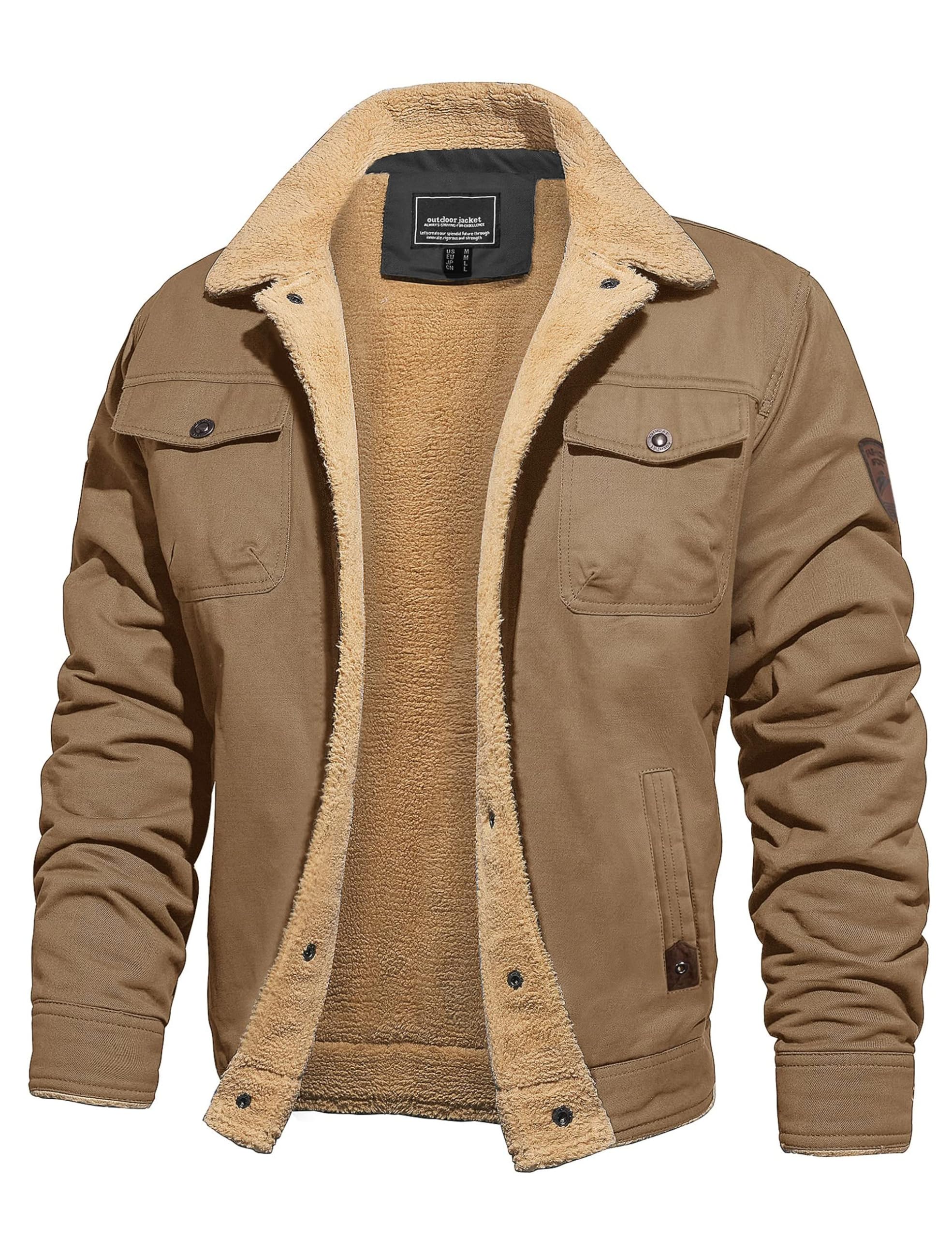 CRYSULLY Men's Winter Cotton Jacket Sherpa Lined Thickened Trucker Coat | Cotton Shell, F…
