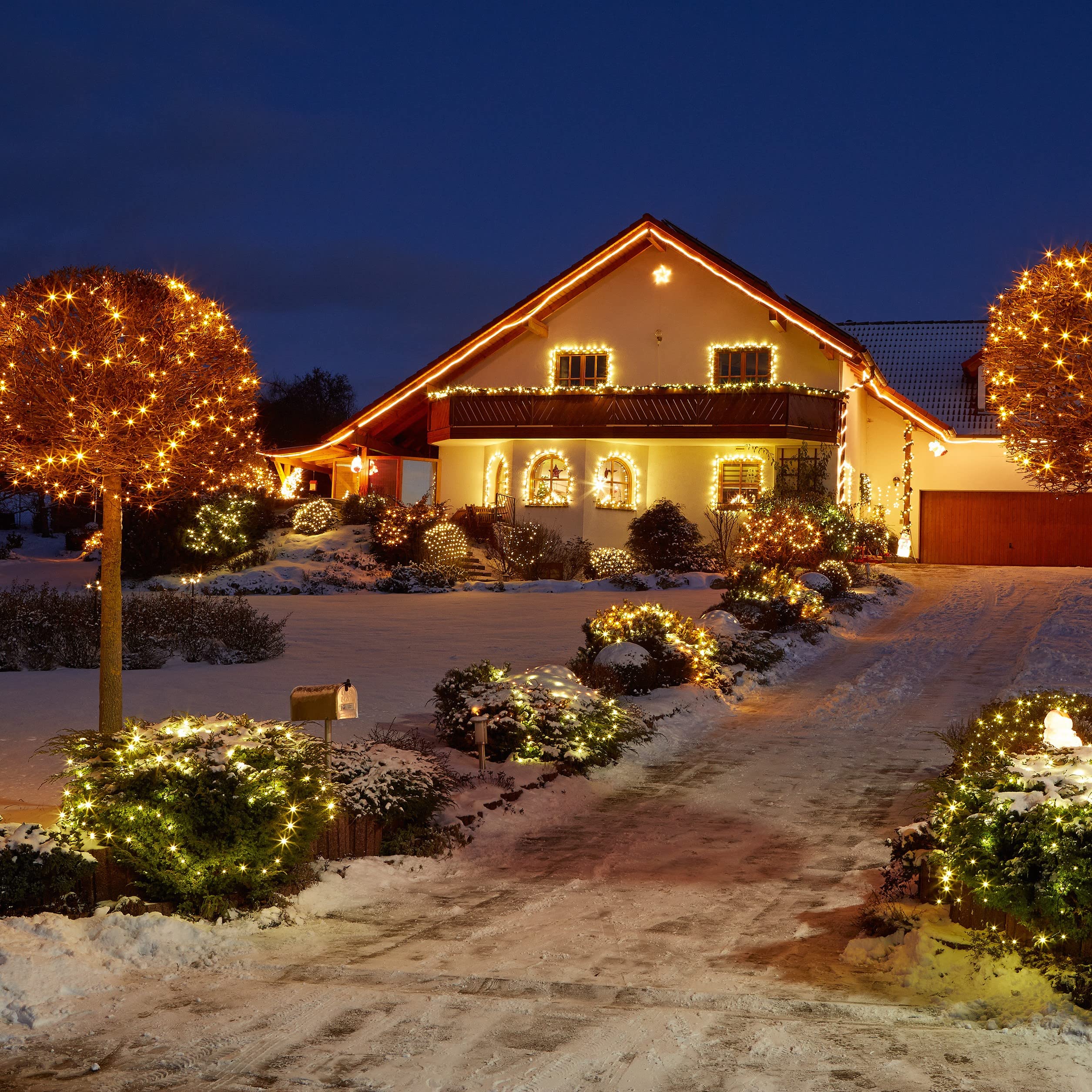 hellum Catena luminosa a LED per esterni, allungabile, con presa, set di prolunga senza cavo di alimentazione, 7,9 m, 80 LED, luce bianca calda, cavo verde, illuminazione natalizia per giardino, festa