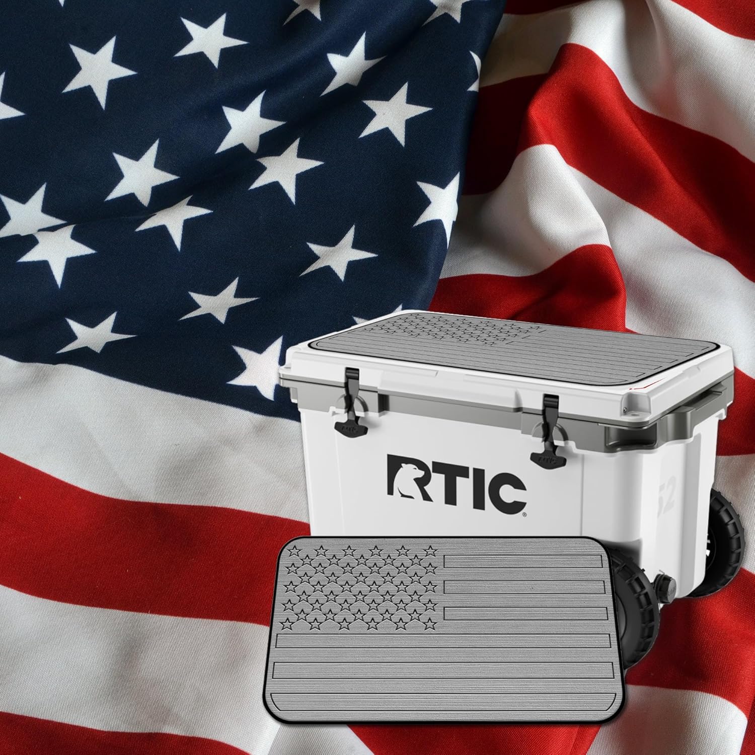 USATuff SeaDek EVA Mat Cooler Pad fits RTIC | Peel & Stick Application | Non Slip Comfort Accessories - US Flag Design (StormGray-Black)
