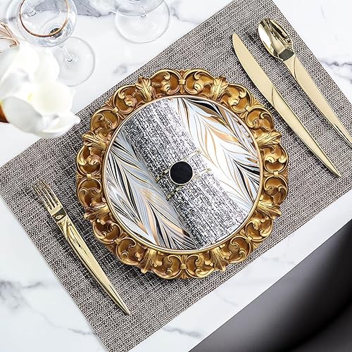 Miniatura 5 de Leemxiiny Juego de 6 platos de carga dorados antiguos con borde festoneado dorado, cargadores de platos para platos de cena, boda, decoración de