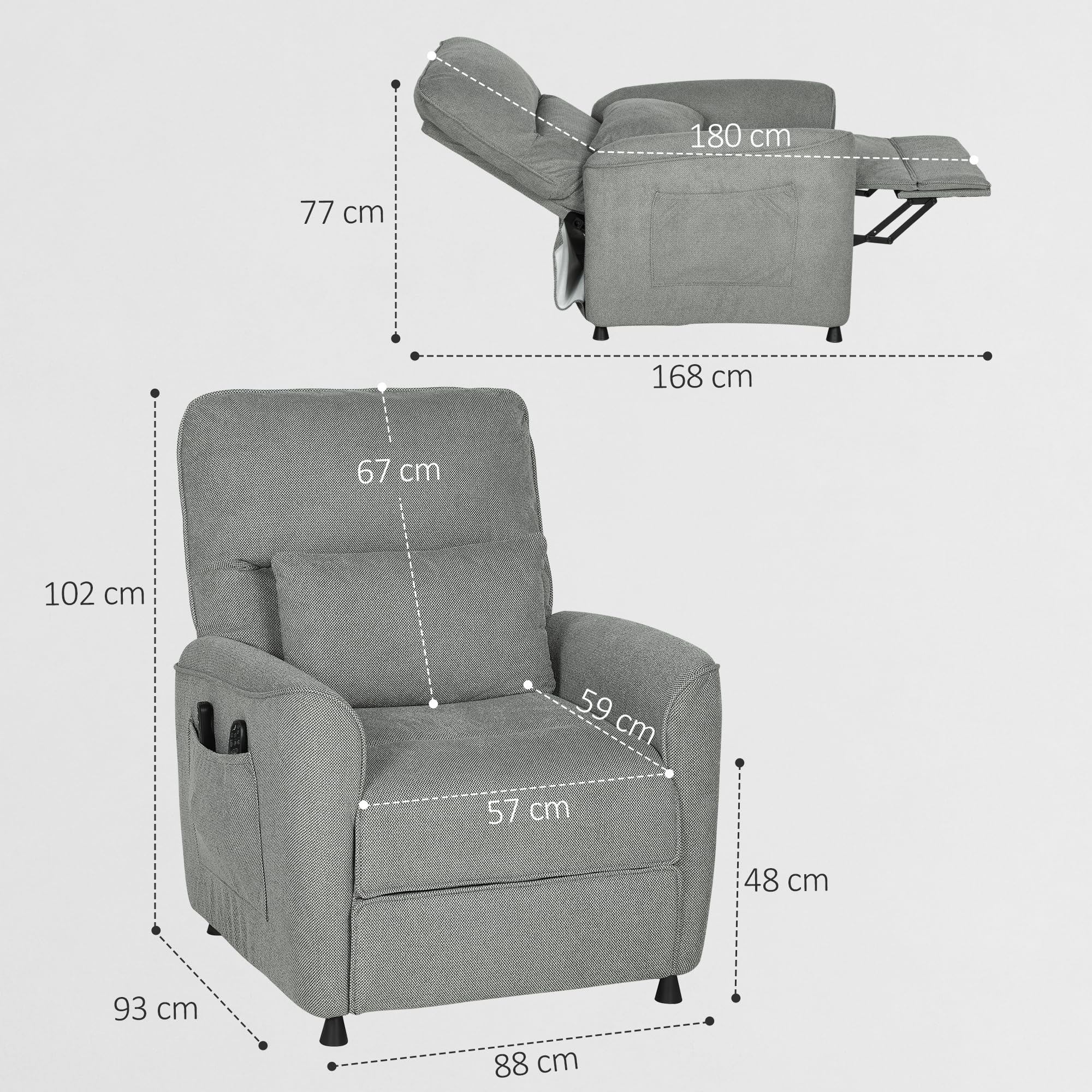 HOMCOM Sillón Relax Reclinable Eléctrico, con Calor Lumbar y Masaje Vibración, Sillón Masaje Relax, Motor Silencioso, Función de Memoria, Bolsillos Laterales, Almohada, Control Remoto con USB, Gris