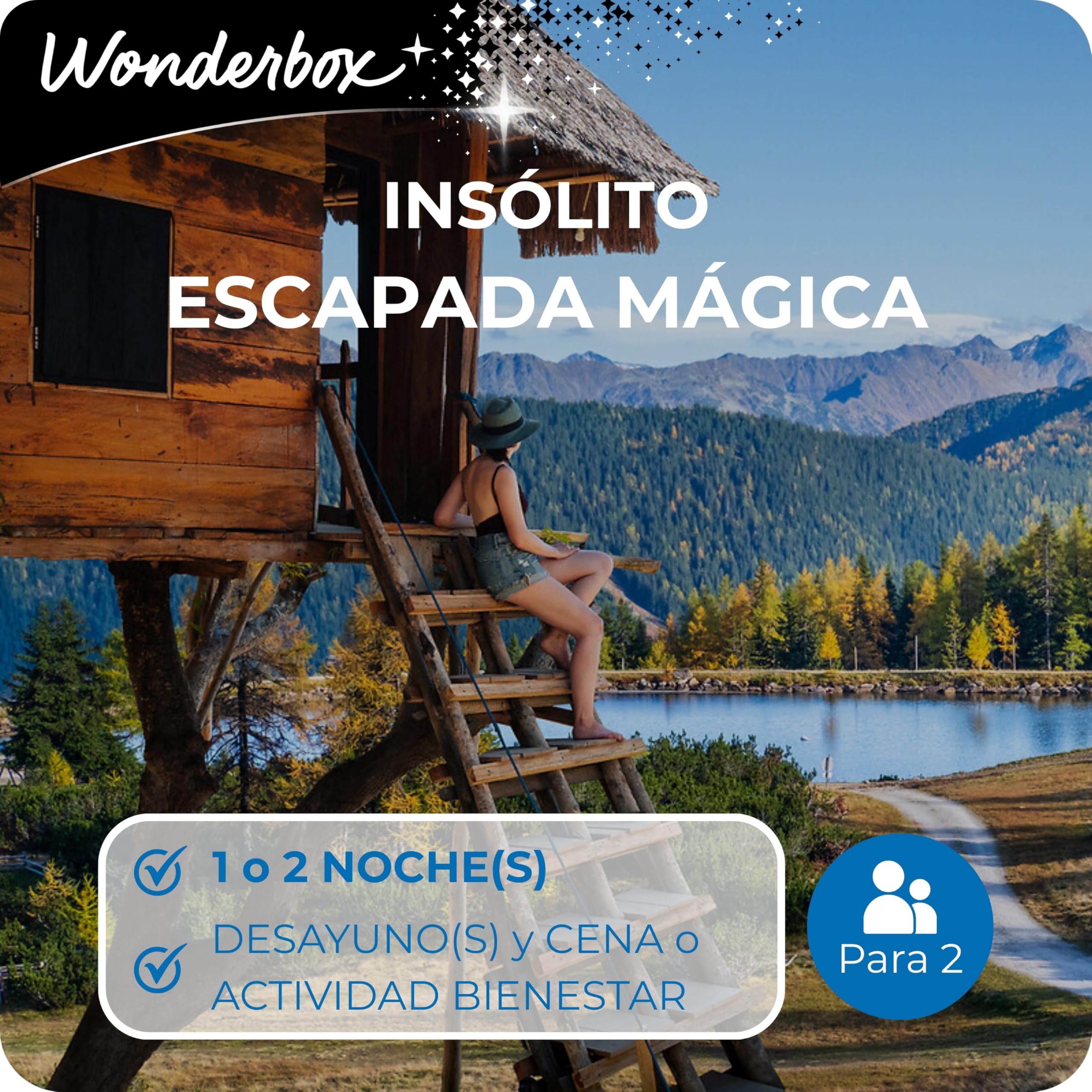 WONDERBOX - Caja Regalo - Insólito - Escapada Mágica - para 2 Personas | 1 o 2 noches con desayuno(s) y cena o bienestar - Más de 230 estancias - Cabañas en los árboles, domos, hoteles temáticos
