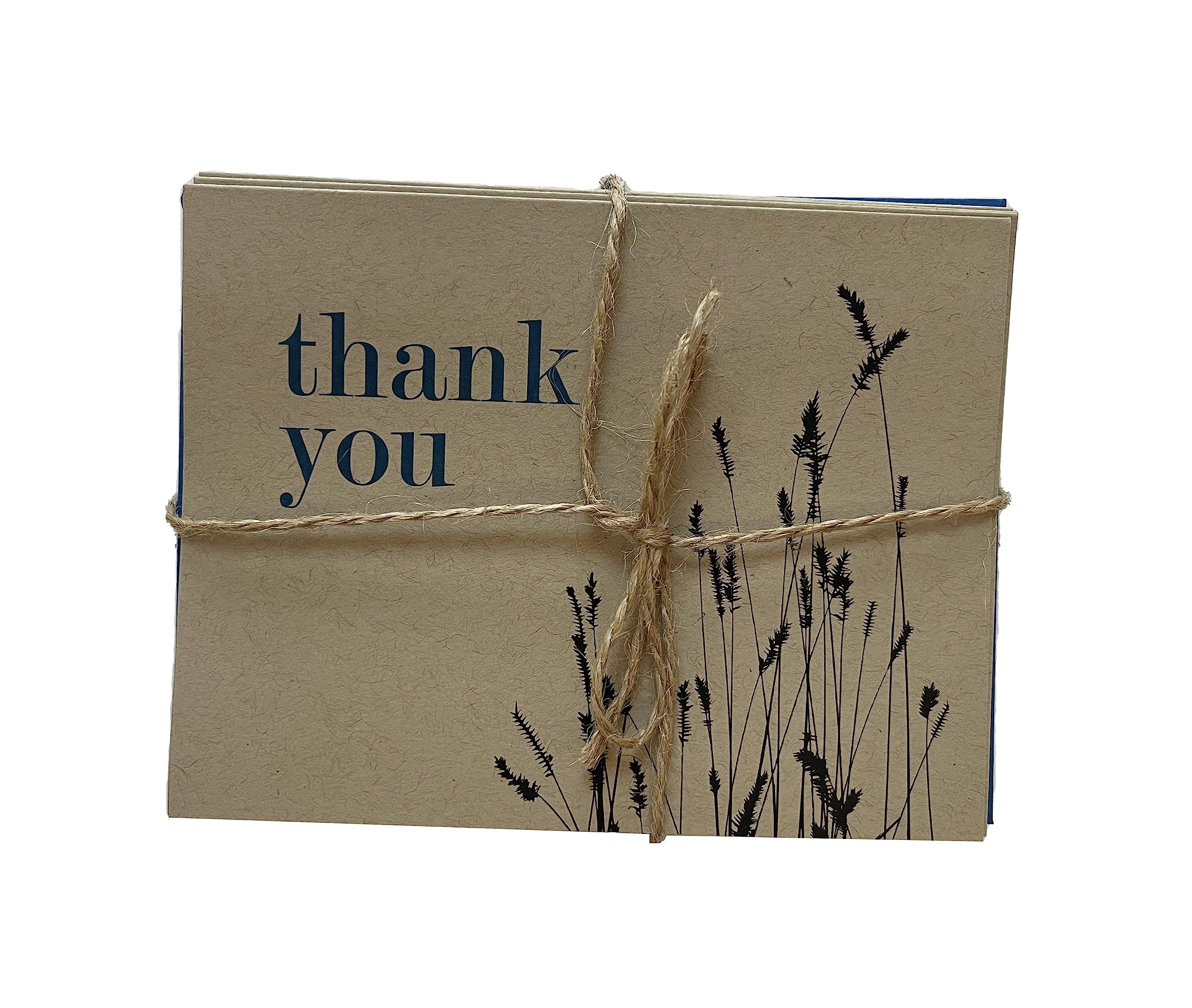 Thank You with Wheat Set of 8 folded recycled kraft note cards blank inside (orange)