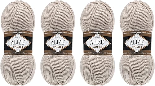 Miniatura 2 de Alize Lanagold - Hilo para tejer, lana para tejer, mezcla de hilo para tejer a mano, cálido, suave, natural, grueso, tejido a mano, lote de 4