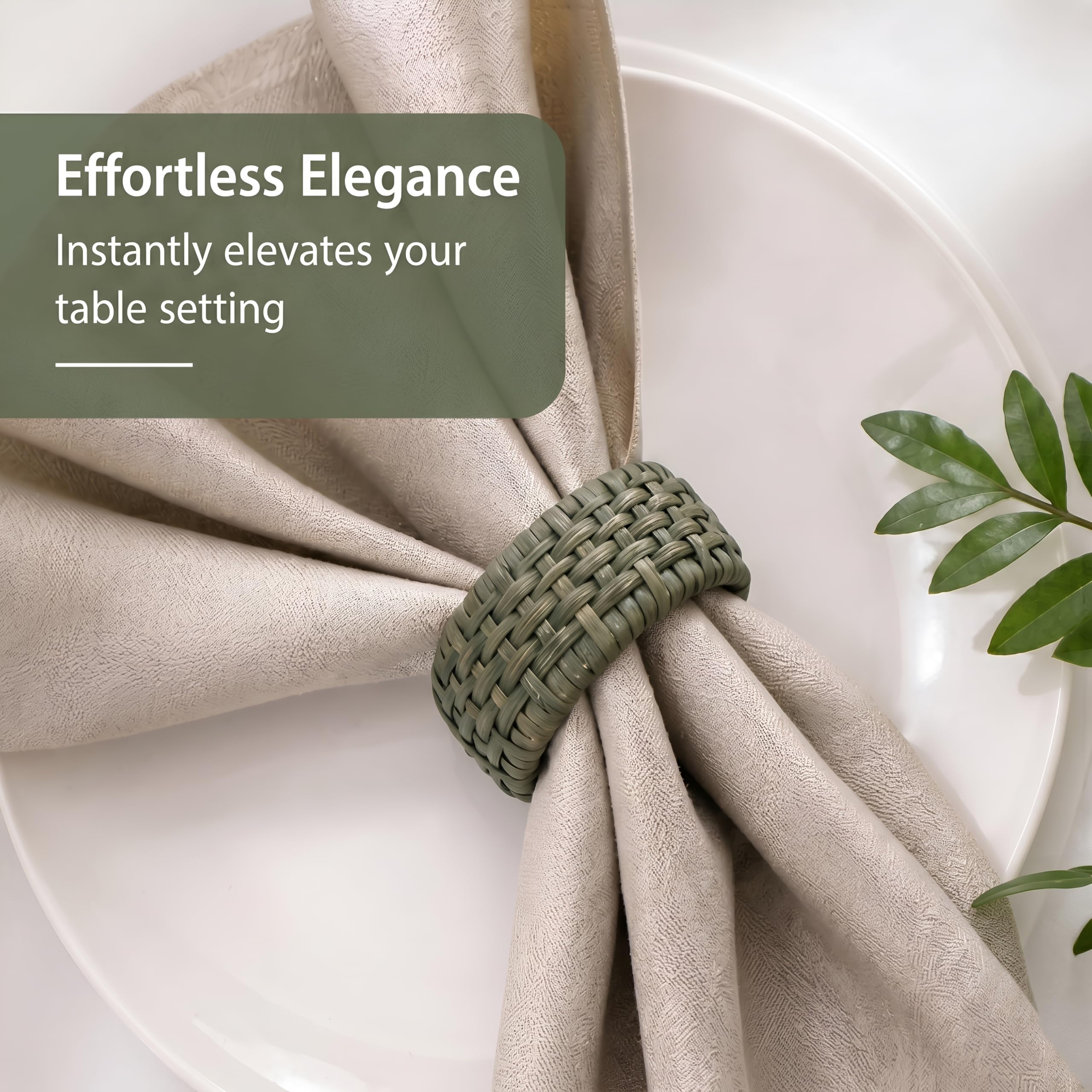 Artisan Cane Lot de 12 ronds de serviette de table tissés terreux, accessoire de table naturel bohème pour dîners, fêtes et utilisation quotidienne (vert kaki) ALPHA Living HOME
