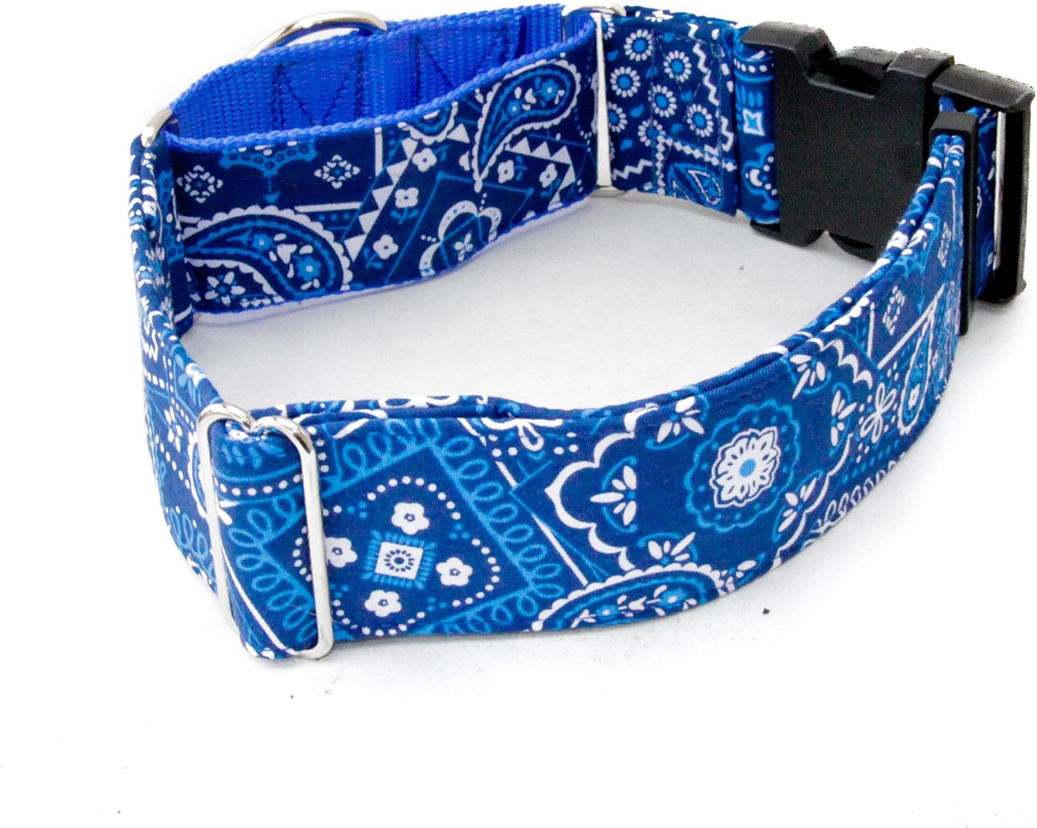 Caninus Collars Blue Bandana Paisley - 5/8" - 2" Width Dog Collar - Buckle & Martingale (Martingale w/Buckle Collar, XL - 2" Width)