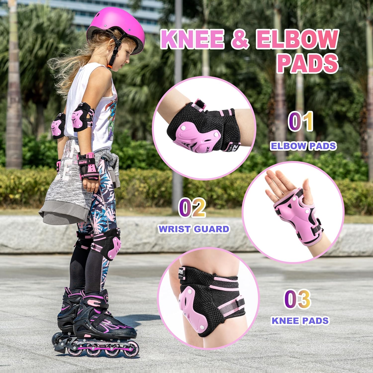 2PM SPORTS Pink M Roller Skates & Pink M Protective Gear Set
