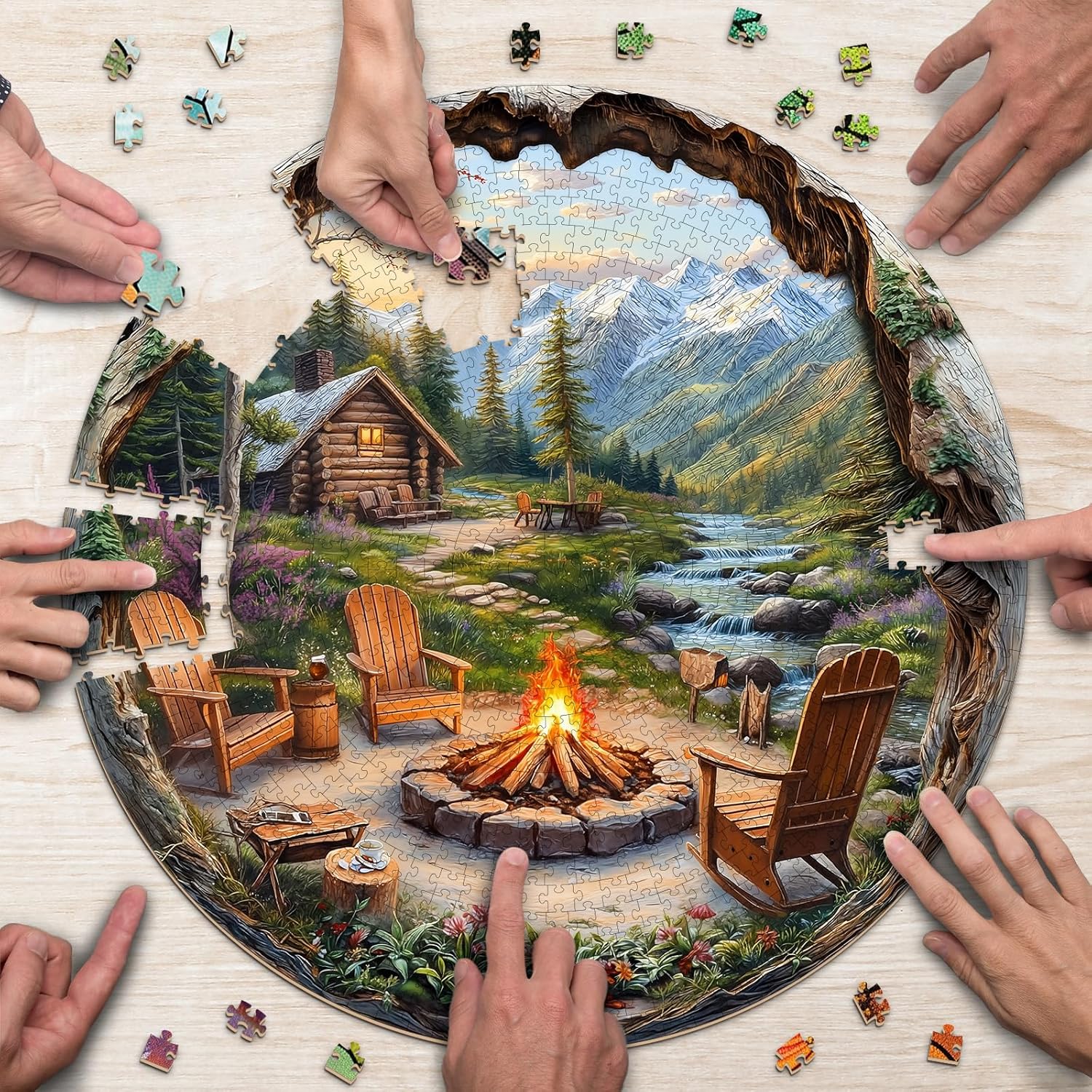 Landscape Puzzles for Adults 1000 Pieces, Outdoor Bonfire Cabin Village Jigsaw Puzzles 1000 Pieces for Adults, Fun Puzzles with Letters On Back, Beautiful Wall Decorations (26.5 * 26.5in)