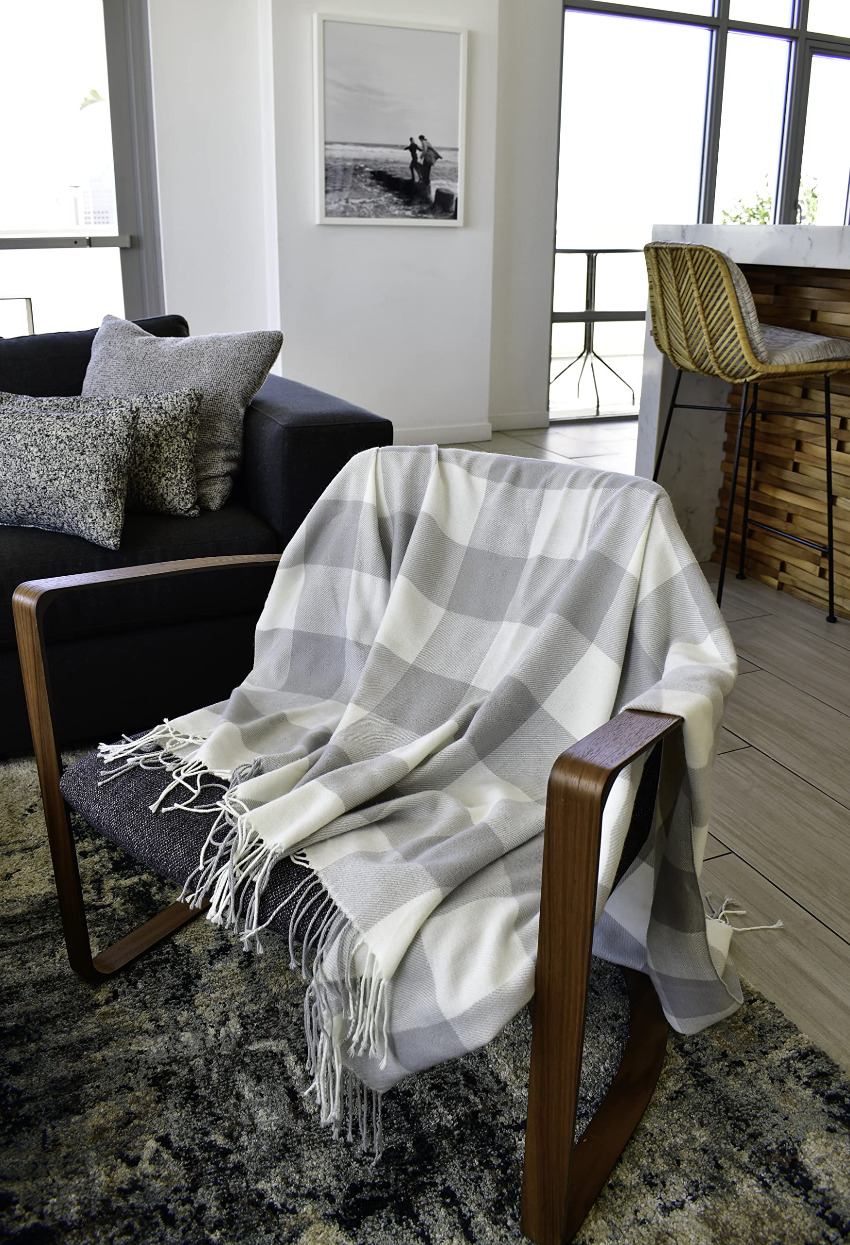 Contempo Lifestyles - Manta de cuadros de búfalo, 127 x 152 cm, manta clásica decorativa, cómoda y ultrasuave, ideal para la sala de estar, el sofá, viajes
