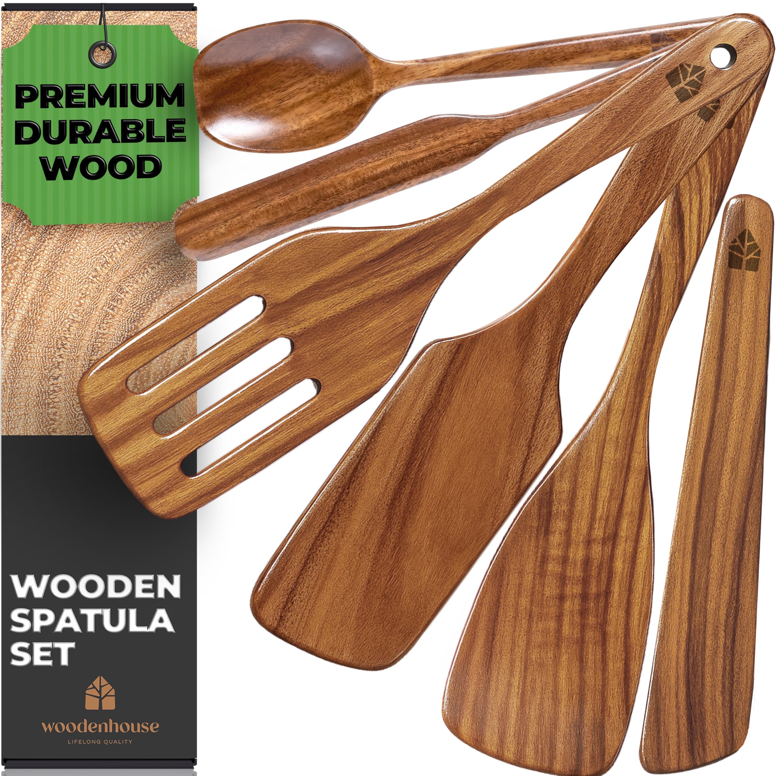 Lot de 6 spatules en bois de teck antiadhésives en fonte