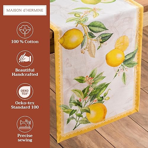 Miniatura 2 de Maison d' Hermine - Camino de mesa 100 % algodón para decorar mesa, comedor, casa, boda, banquete, bufé, Limoncello (una capa), primaveraverano
