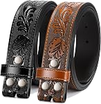 JASGOOD 2 Pack Mens Leather Belt Strap Without Buckle,Snap Buckle Replacement Leather Strap