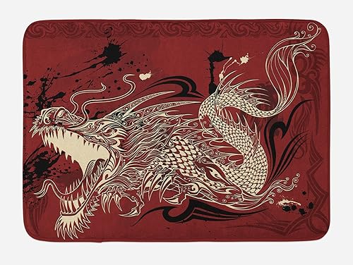 KXO Tapete de baño de dragón, dibujo de dragón enojado sobre fondo grunge, estampado etéreo japonés oriental, tapete de felpa para decoración de disponible en Yaxa El Salvador