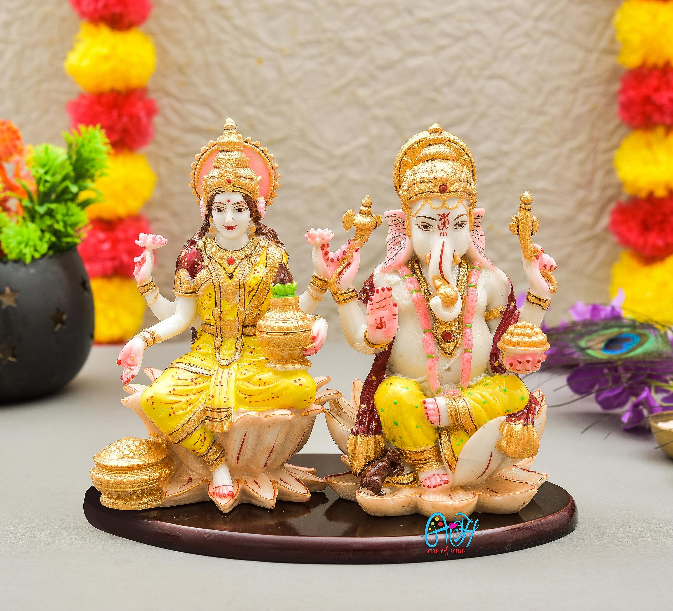 Archna Handicraft Polyresin Ganesh Ji Laxmi Ji Idol Murti for Pooja Room Laxmi Ganesh Murti for Home Temple Pooja Room Decoration Figurine Sculpture (Size :: 7 x 9 Inch) - Image 2 thumbnail
