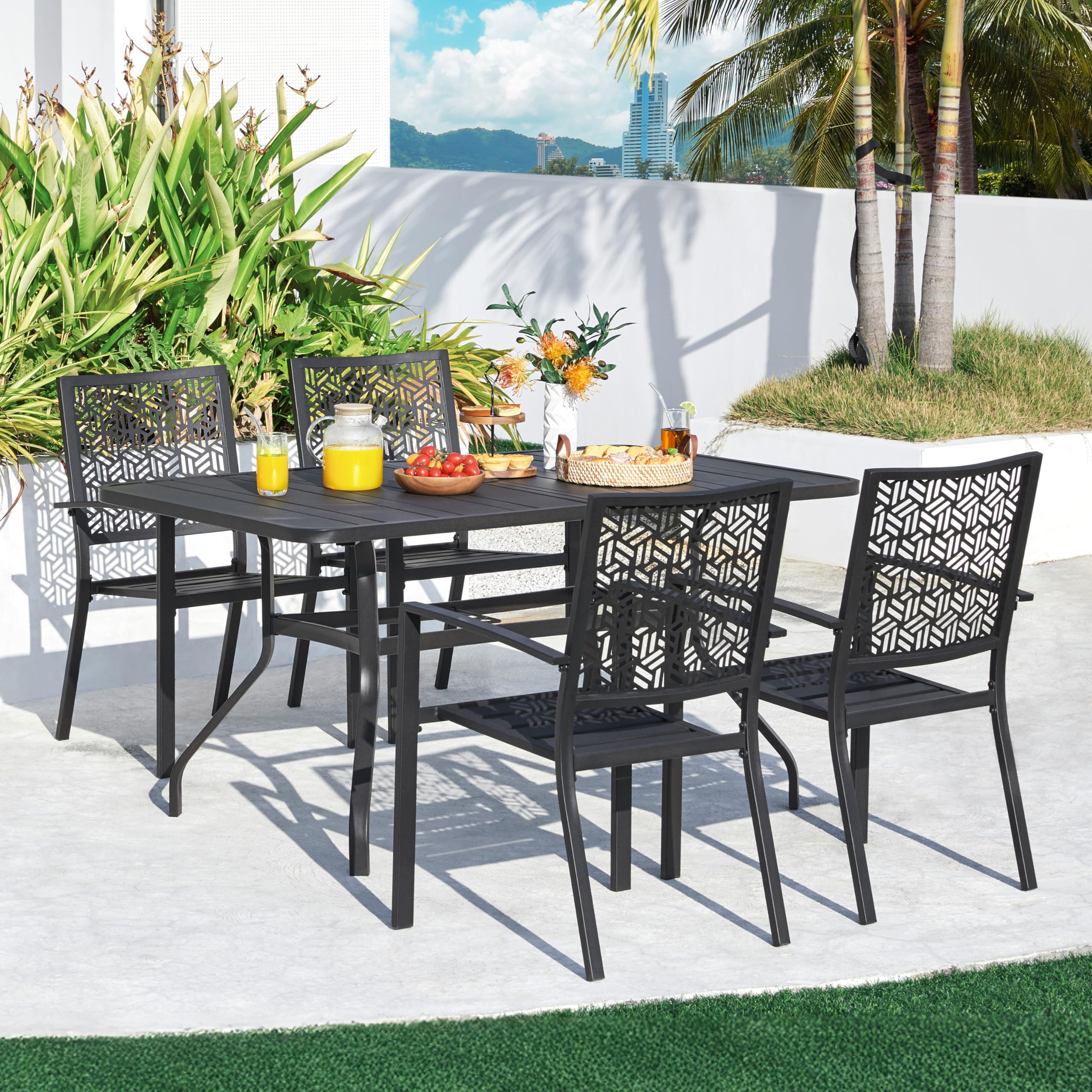 Yaheetech Lot de 2 Chaise de Jardin Chaises de Terrasse Extétieur Empilable en Métal Chaises de Salle à Manger 58 L×59,5 P×89 cm pour Patio Jardin Balcon Terrasse Noir