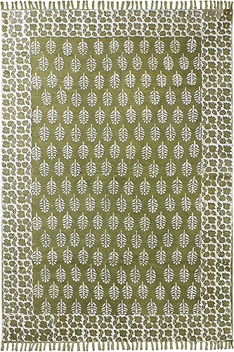 CASAVANI Rag Rug Collection - Alfombra oriental de 2.6 x 4 pies, color verde y beige, hecha a mano, a rayas, de algodón, Dhurrie, ideal para zonas