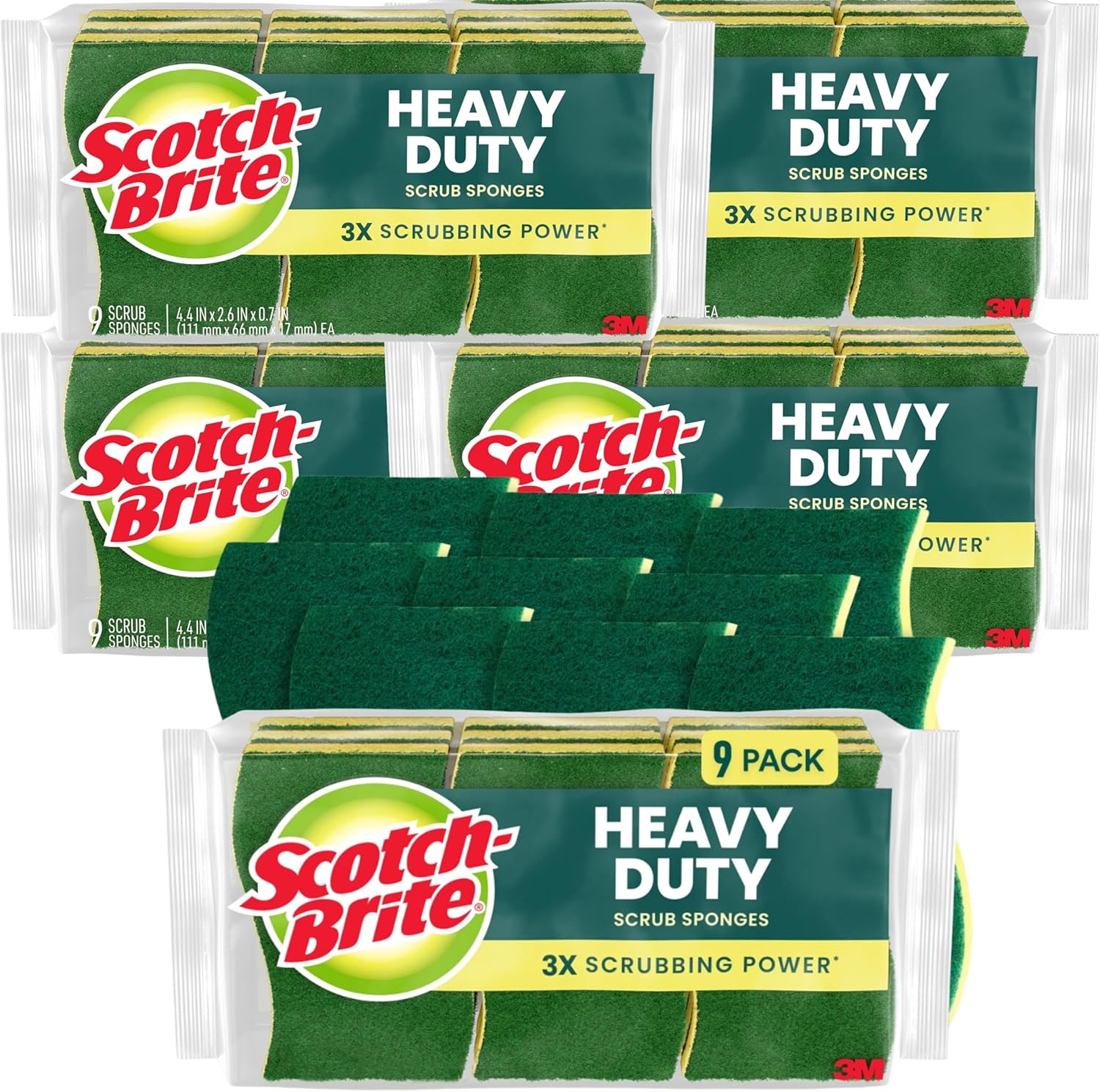 Scotch-Brite Heavy Duty Scrub Sponge, 45 Kitchen Sponges Designed for Tough Messes in The Kitchen That Last 3X Longer*, Best for Cast Iron Skillets and Outdoor Grills, Flexible, Durable, and Strong