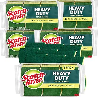 Scotch-Brite Heavy Duty Scrub Sponge, 45 Kitchen Sponges Designed for Tough Messes in The Kitchen That Last 3X Longer*, Best for Cast Iron Skillets and Outdoor Grills, Flexible, Durable, and Strong