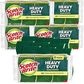 Scotch-Brite Heavy Duty Scrub Sponge, 45 Kitchen Sponges Designed for Tough Messes in The Kitchen That Last 3X Longer*, Best for Cast Iron Skillets and Outdoor Grills, Flexible, Durable, and Strong