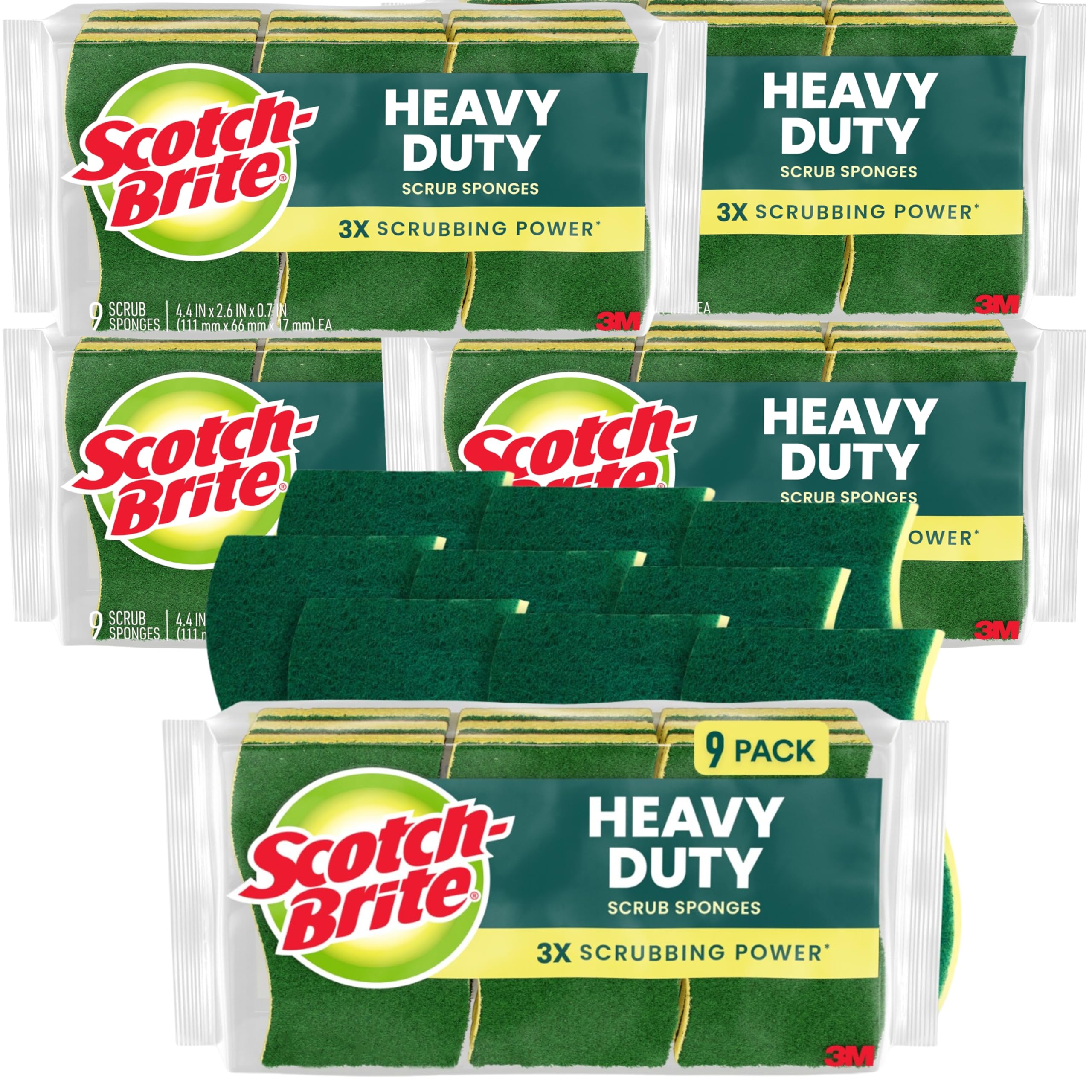 Scotch-BriteHeavy Duty Scrub Sponge, 45 Kitchen Sponges Designed for Tough Messes in The Kitchen That Last 3X Longer*, Best for Cast Iron Skillets and Outdoor Grills, Flexible, Durable, and Strong