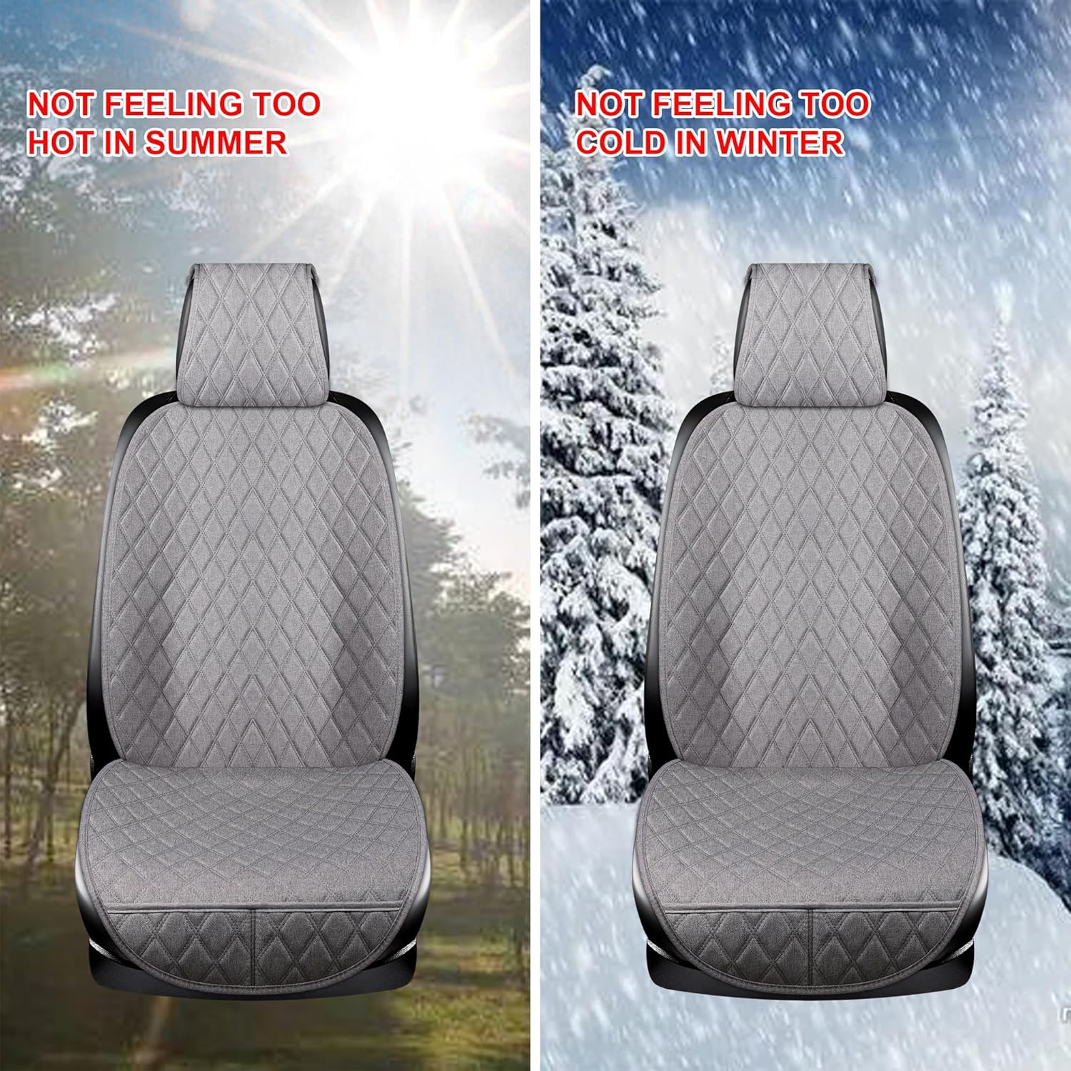ENOGE Front Car Seat Covers, Linen Car Seat Cover, Driver Seat Protector with Soft & Breathable Cloth Fabric for All Seasons Universal Fits Most Automotive, Van, SUV, Truck (Gray, 2 Front)