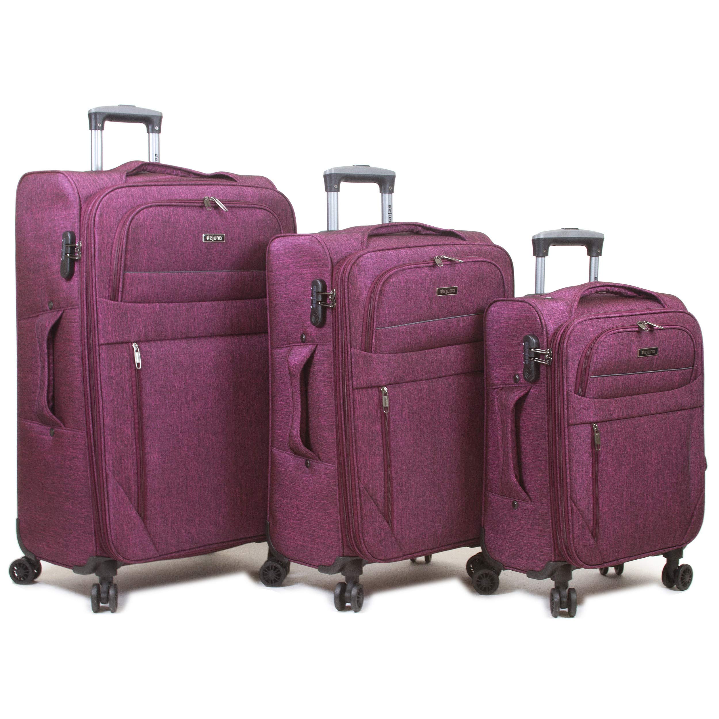 Dejuno Aurora New Generation Lightweight Denim 3-Piece Spinner Luggage Set, (2004DJ-BURGUNDY)
