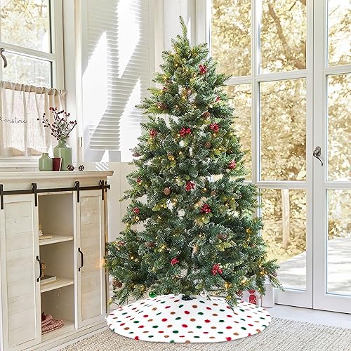 Miniatura 13 de Falda de árbol de Navidad de 36 pulgadas, faldas blancas de piel sintética con copos de nieve de lentejuelas doradas, falda de árbol de felpa suave