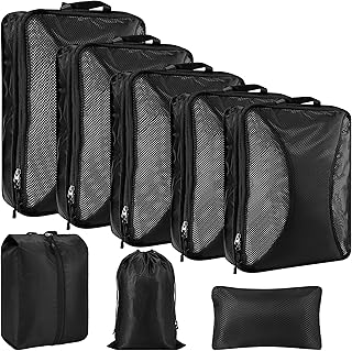 KiwiPower Koffer Organizer Set Kompression 8-teilig – Platzsparende Packwürfel mit Doppelreißverschluss – Wasserdichte Kleidertaschen für Reisen, Urlaub, Handgepäck & Rucksack (Schwarz)