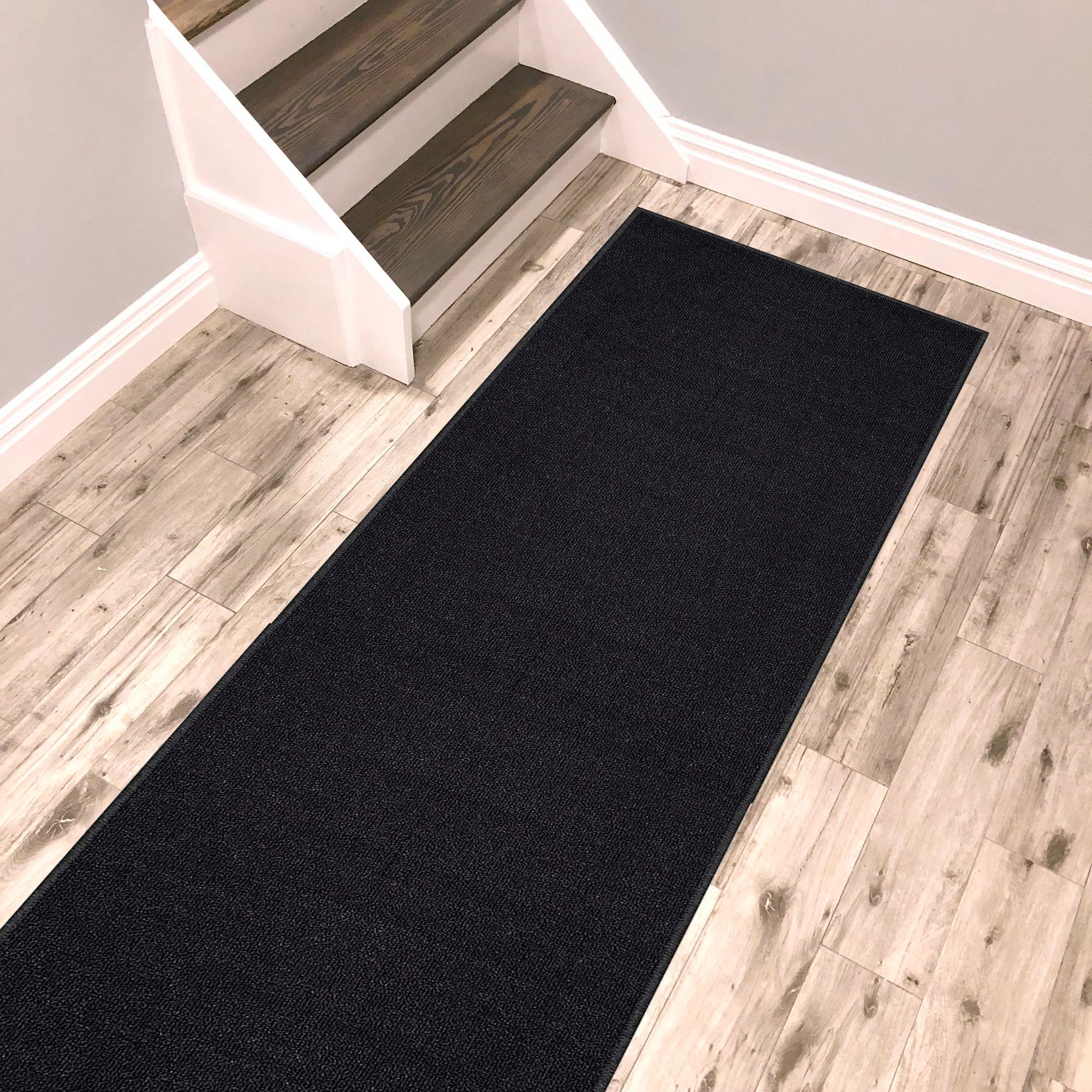 Kapaqua Black Solid Colored Runner Rug Non Slip Rubber Grip Bottom Pet Friendly Kitchen Hallway Carpet Runner 2x8