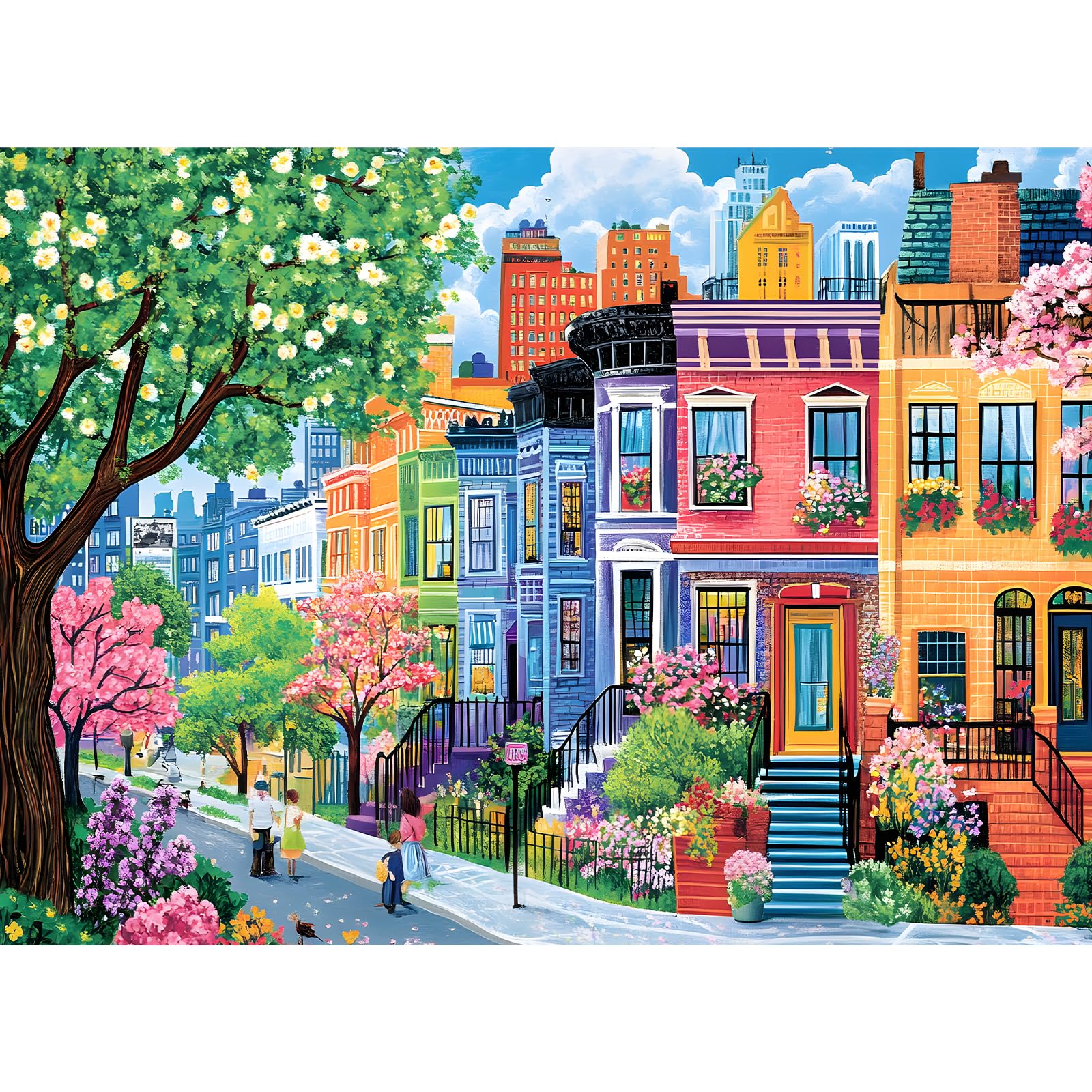 500 Pieces Puzzles for Adults, Spring Puzzle for Adults Elderly, Colorful Street Jigsaw Puzzle, Recycled Paper Puzzle 500 Pieces, Family Activity Game
