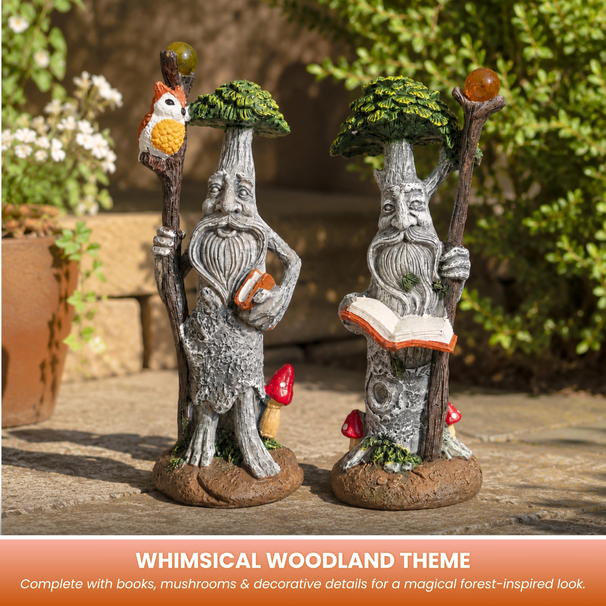 Garden Mile Set di 2 ornamenti da giardino in resina per fata da giardino, ornamento da giardino, per albero e uomo, coppia di statuette da giardino a prova d'acqua, piccoli gnomi per esterni