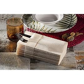 Ivory Dinner Napkins Cloth Like with Built-in Flatware Pocket, Linen-Feel Absorbent Disposable Paper Hand Napkins for Kitchen, Bathroom, Parties, Weddings, Dinners or Events, 16x16 inches, Pack of 50