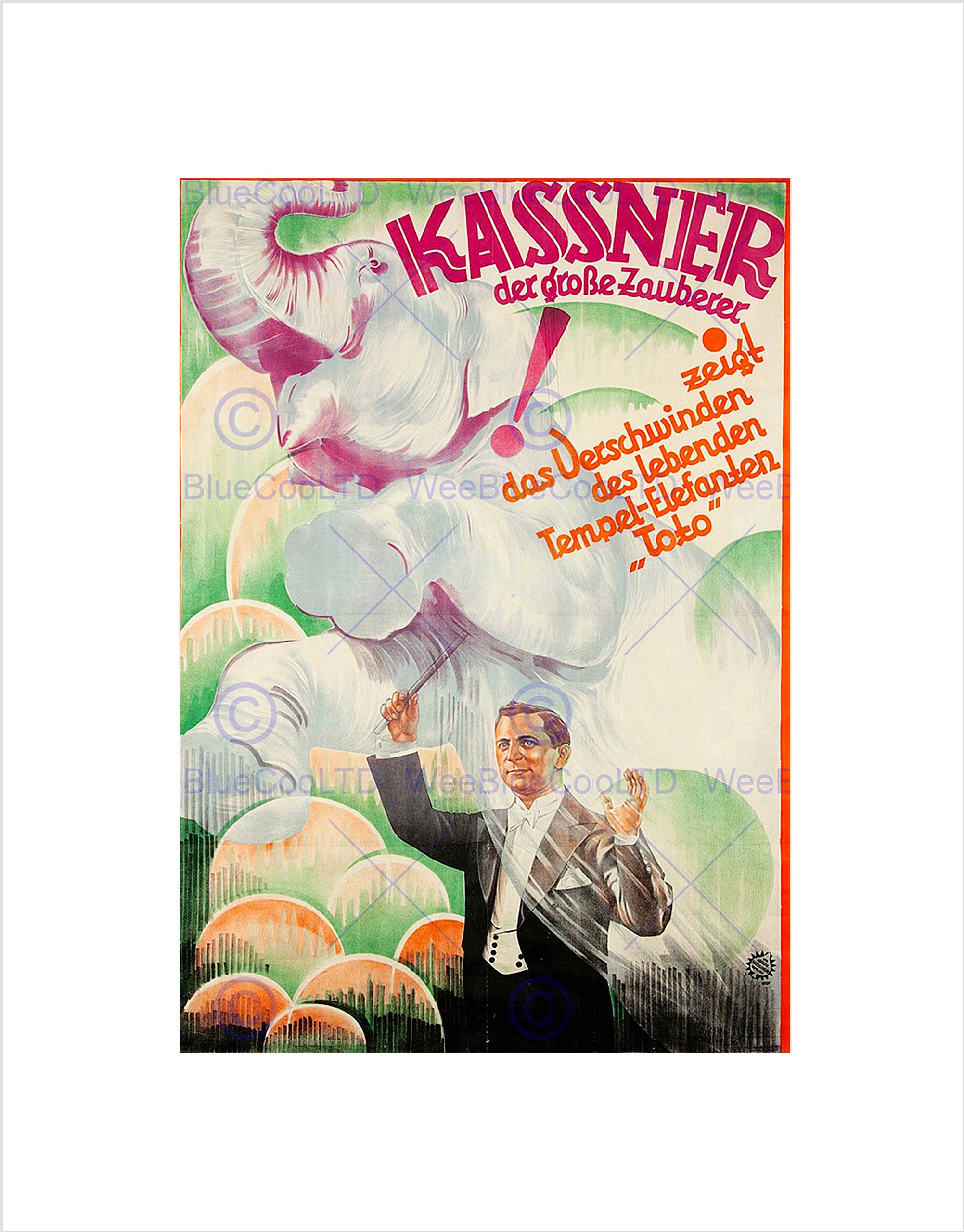 Wee Blue Coo Advertsing Theatre Stage Magician Kassner Elephant Magic Germany Wall Art Print