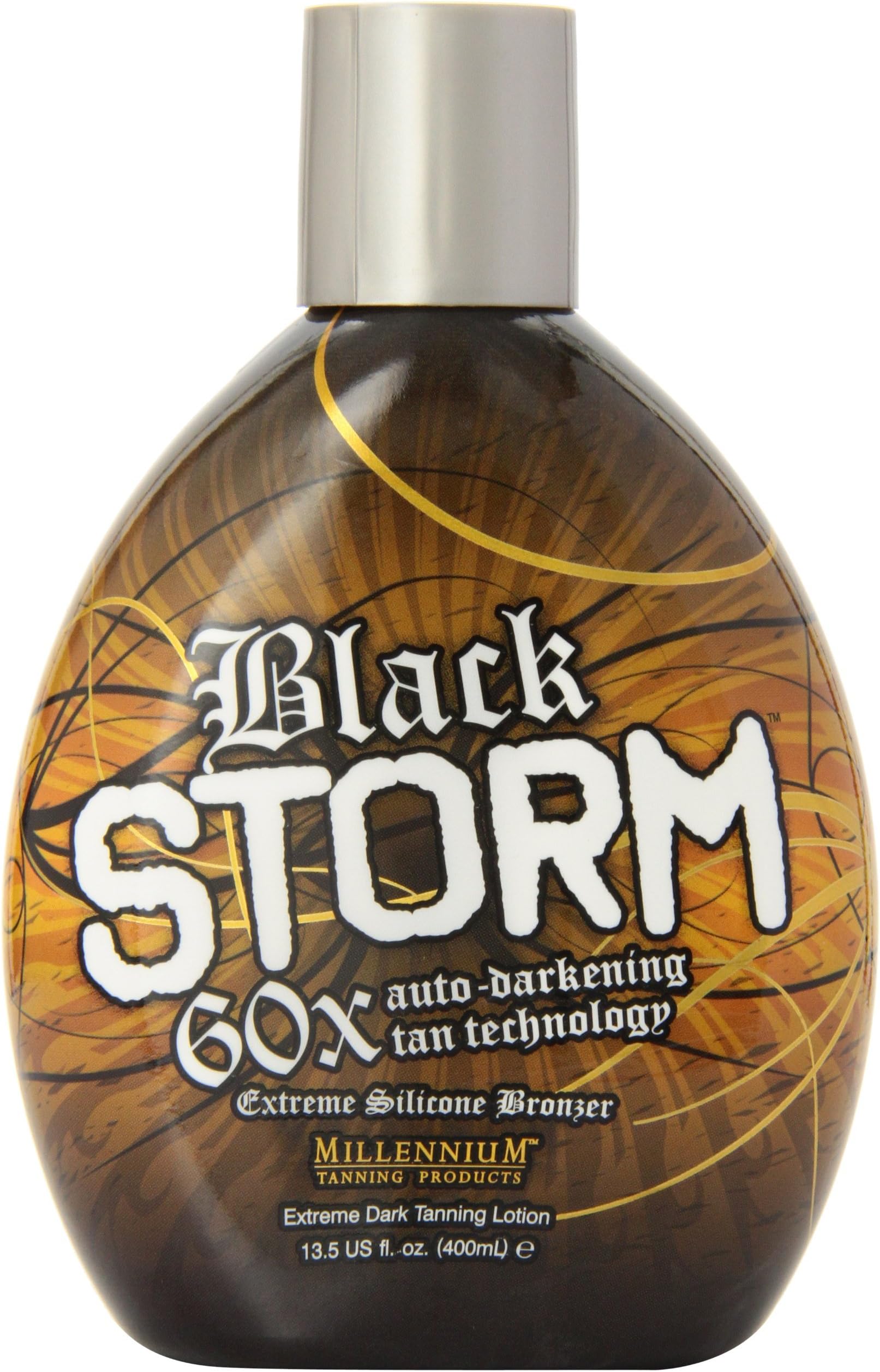 Millennium Tanning Black Storm 60x Tanning Bed Lotion Auto-Darkening Tan Technology Extreme Silicone Bronzer for Indoor and Outdoor Tan 13.5 fl. oz.
