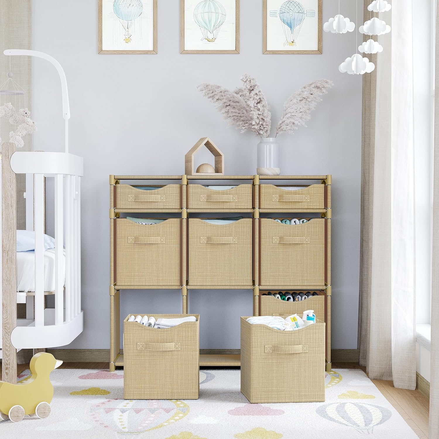 9 Cube Storage Organizer With Bins Included - Closet Storage With 9 Storage Bins - Easy To Assemble Storage Unit With Drawers - Closet Organization For Clothes, Bedroom, Nursery, & Toys (Beige) - Image 6