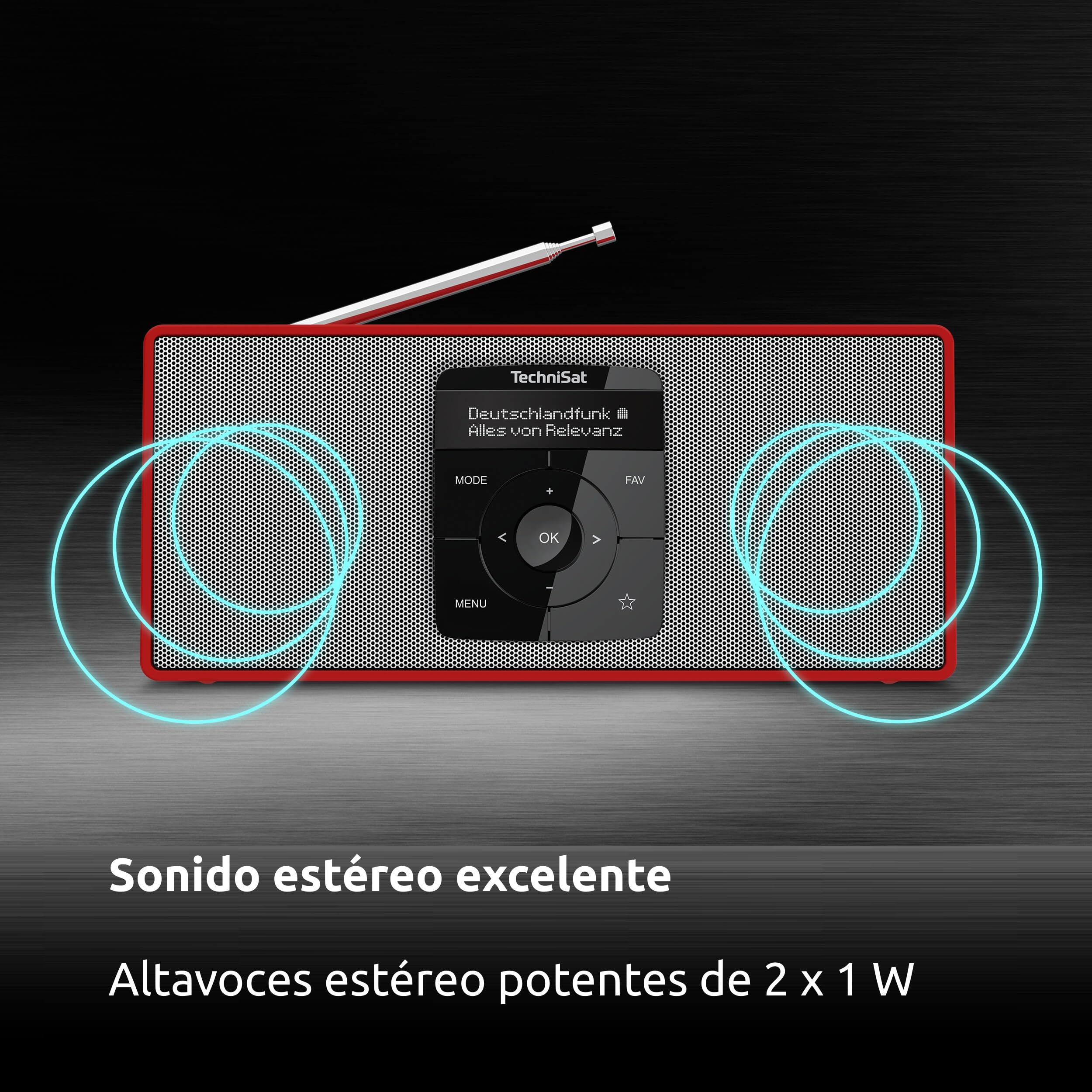 TechniSat DIGITRADIO 2 S – Radio estéreo portátil con Dab y batería (Dab+, FM, transmisión de Audio por Bluetooth, Pantalla OLED, Conector para Auriculares, estéreo 2 W RMS) Rojo-Plata