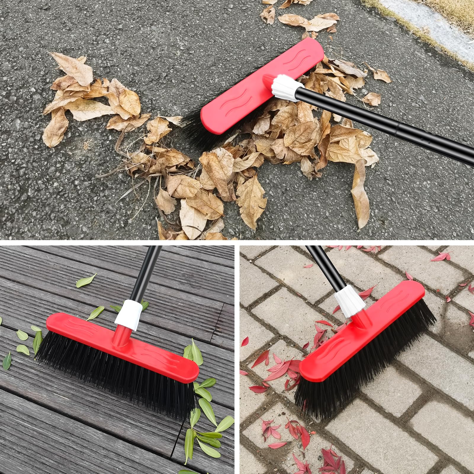 Mitclear Scopa da Giardino con Manico Telescopico(145cm), Spazzola Industriale Resistente, Spazzola con Setole Rigide, Scopa da Esterno per la Pulizia di Giardini, Cortili e Vialetti