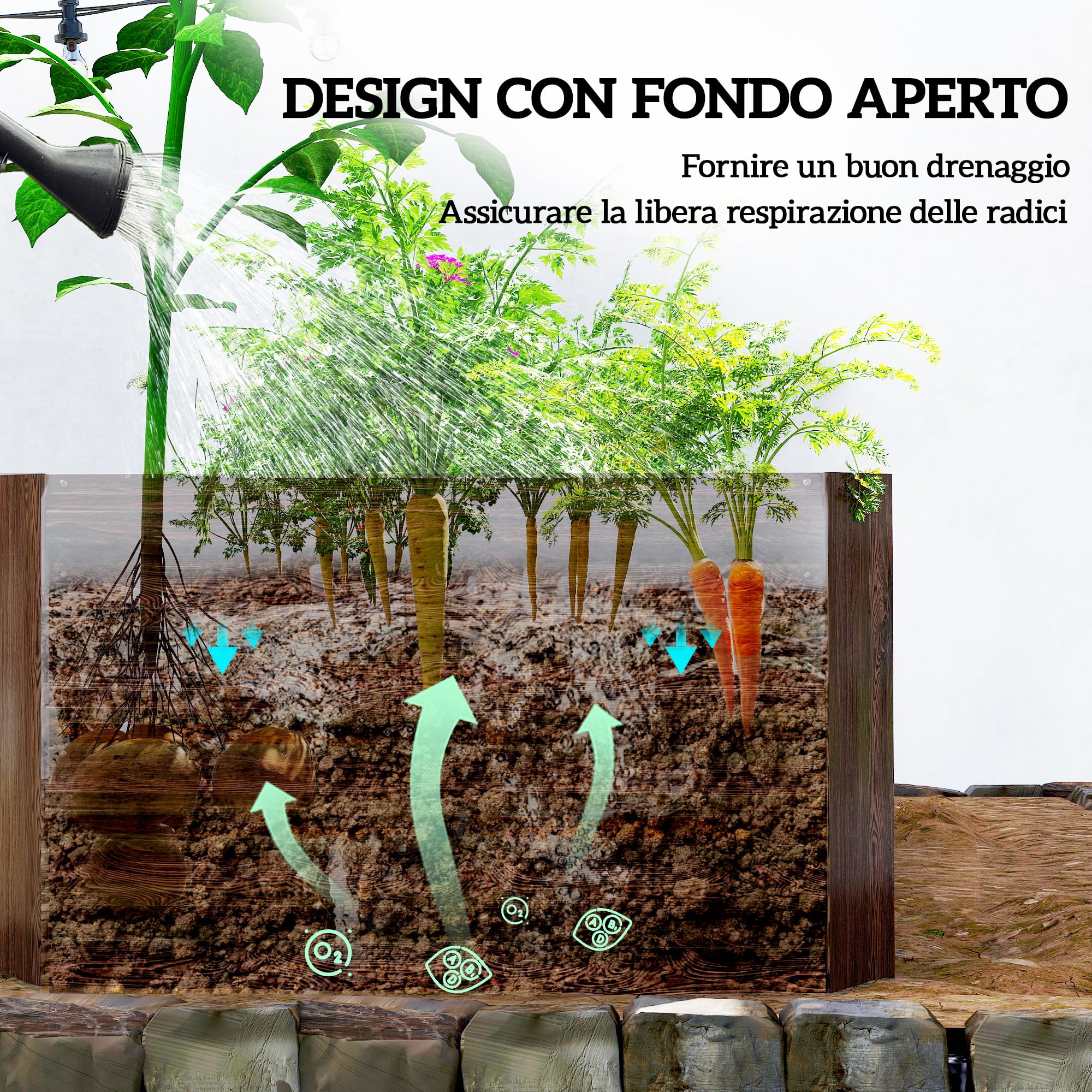 Outsunny Letto per Orto Rialzato da Esterno 180x90x57.5 cm Marrone Scuro | Fondo Aperto, Barre di Supporto, Fioriera da Esterno in Acciaio Zincato, per Fiori Verdure, Balcone Giardino