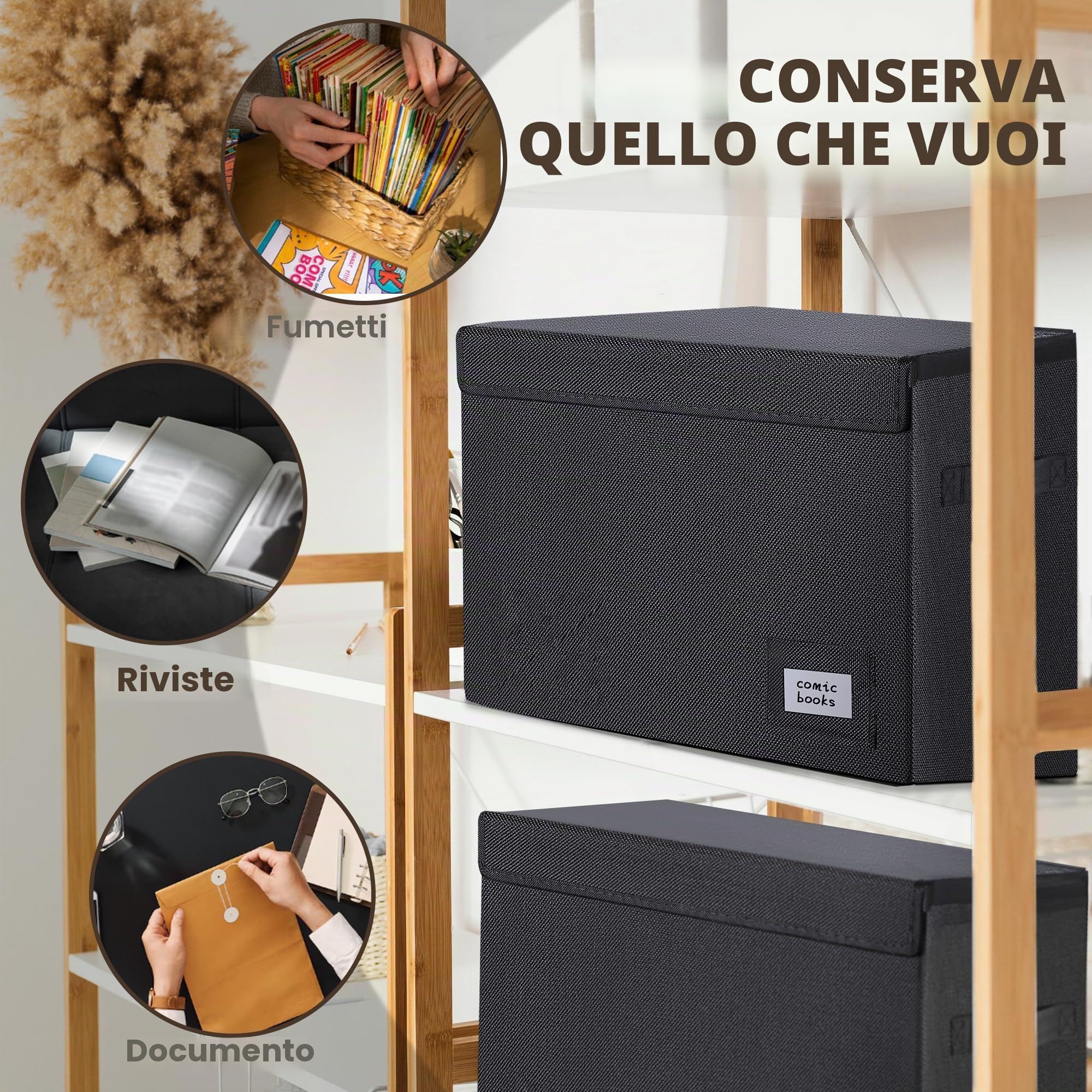 Leffis Confezione da 3 scatole per fumetti, 39,4 x 19,1 x 28,7 cm, scatola corta pieghevole per fumetti con coperchio, può contenere 150 fumetti