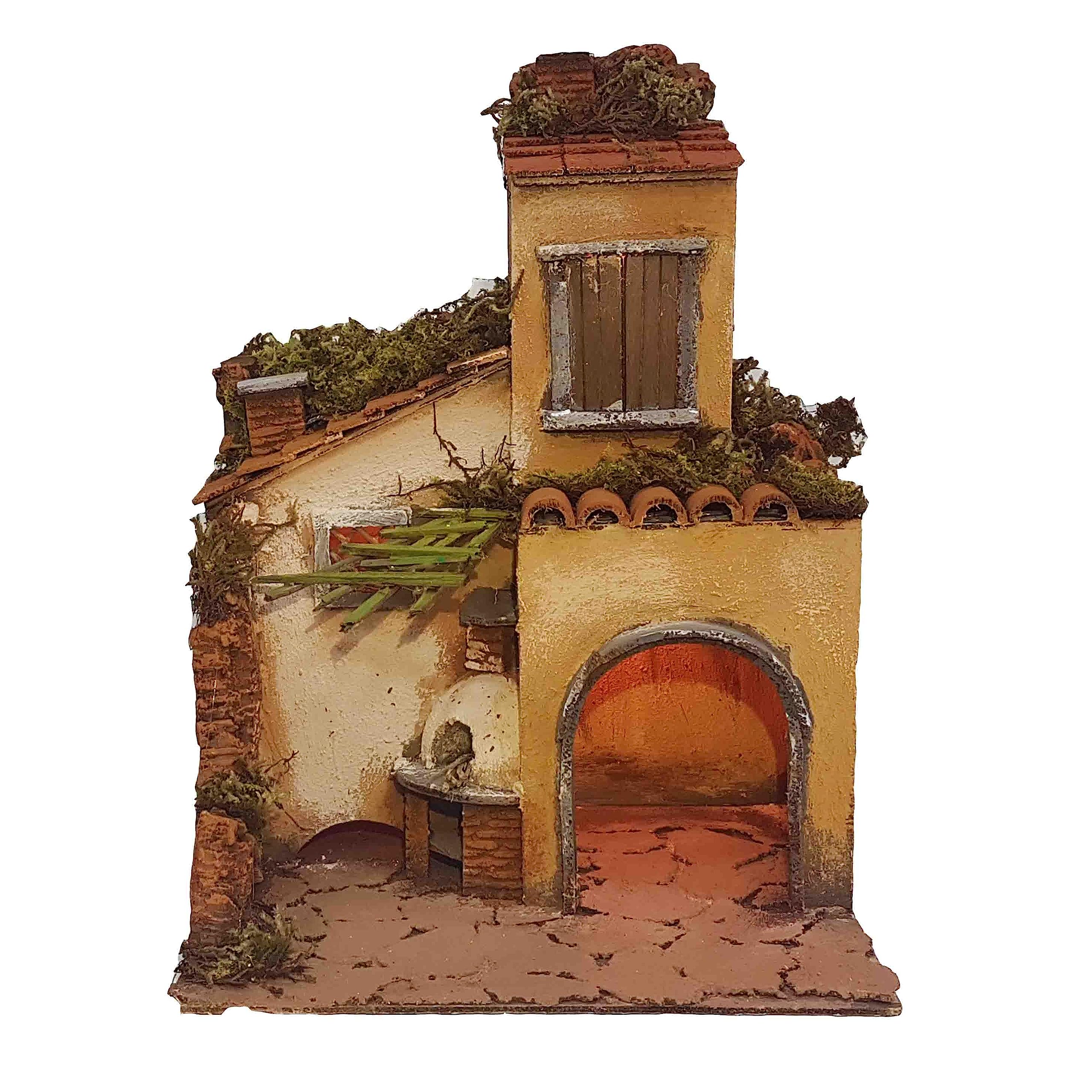 Chianese Casa in mianiatura per presepe casetta in Sughero con Luce e Forno 30x25x42 cm