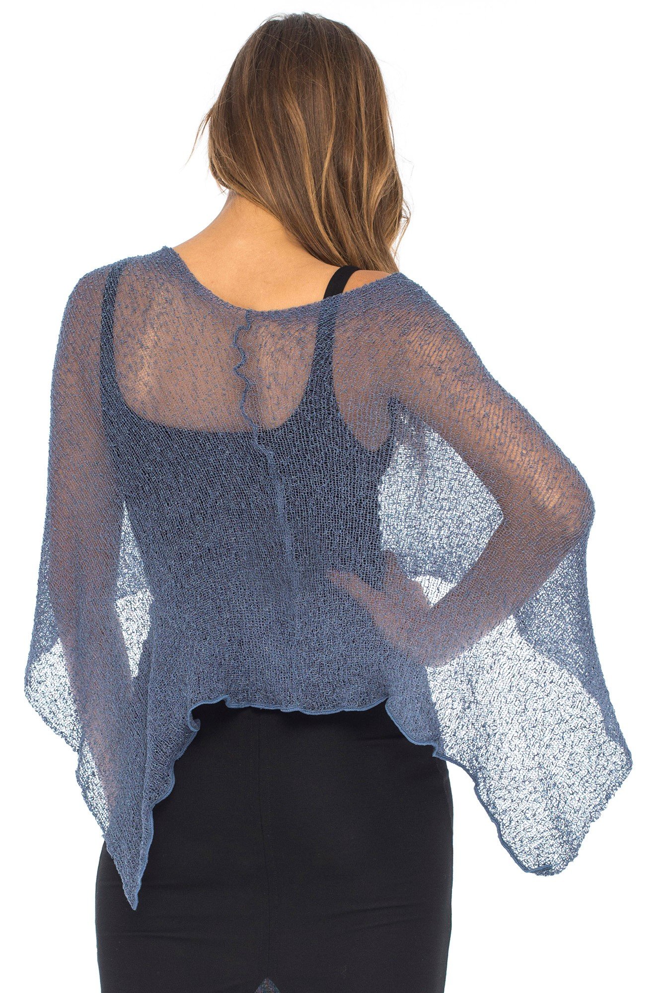 Back From Bali Womens Sheer Poncho Shrug Bolero, Lightweight Summer Shrug Pullover Sweater Blue Jean