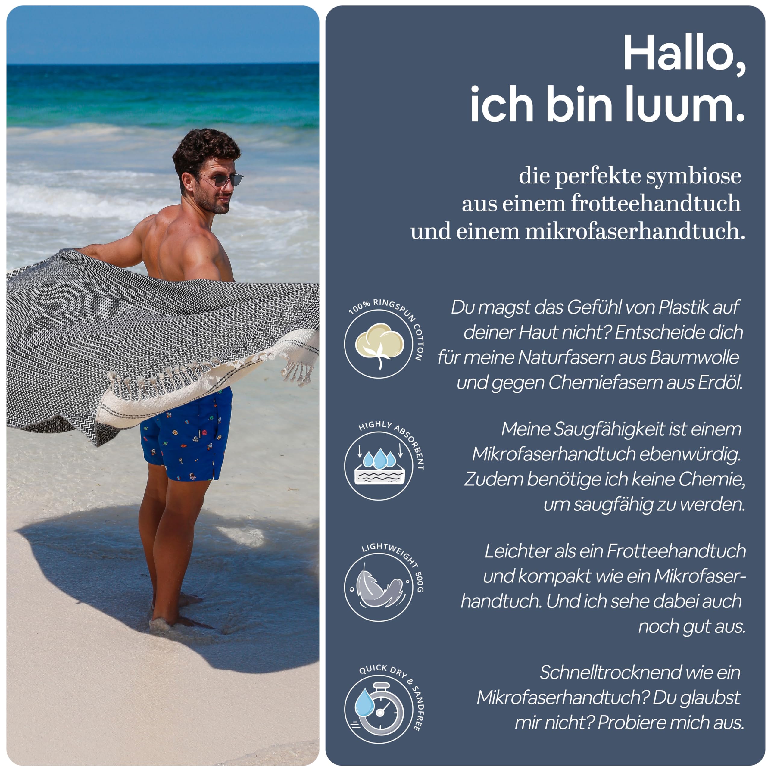 Telo Spiaggia In Cotone Turco 100x180cm - Assorbente E Leggero, Per Mare, Sauna E Yoga