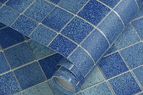 J1379 - Papel tapiz de azulejos para despegar y pegar, 17.7 pulgadas x 9.8 pies, color azul, extraíble, autoadhesivo, revestimiento de estantes,