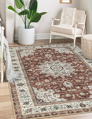 Lahome Alfombra de dormitorio de 8 x 10 pies para dormitorio, alfombras lavables para sala de estar, antideslizante, no se desprende, bohemio,