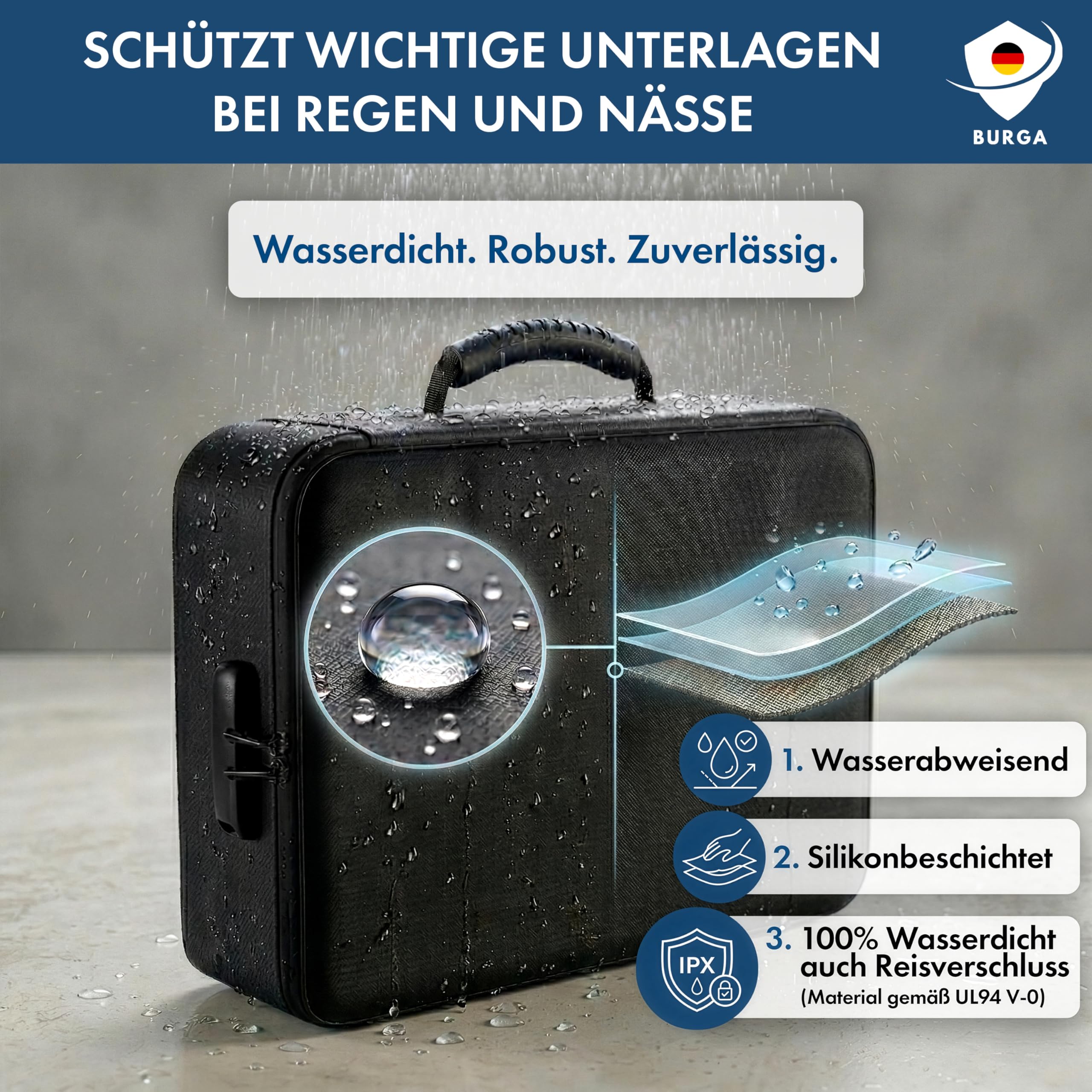 Feuerfeste Dokumentenbox Dokumententasche [TESTSIEGER 1,1] | Wasserdicht & Feuerfest | Feuerfeste Box mit Schloss Tasche A4 Dokumentenmappe Aktenkoffer Notfallordner ideal als Notfall Ausrüstung
