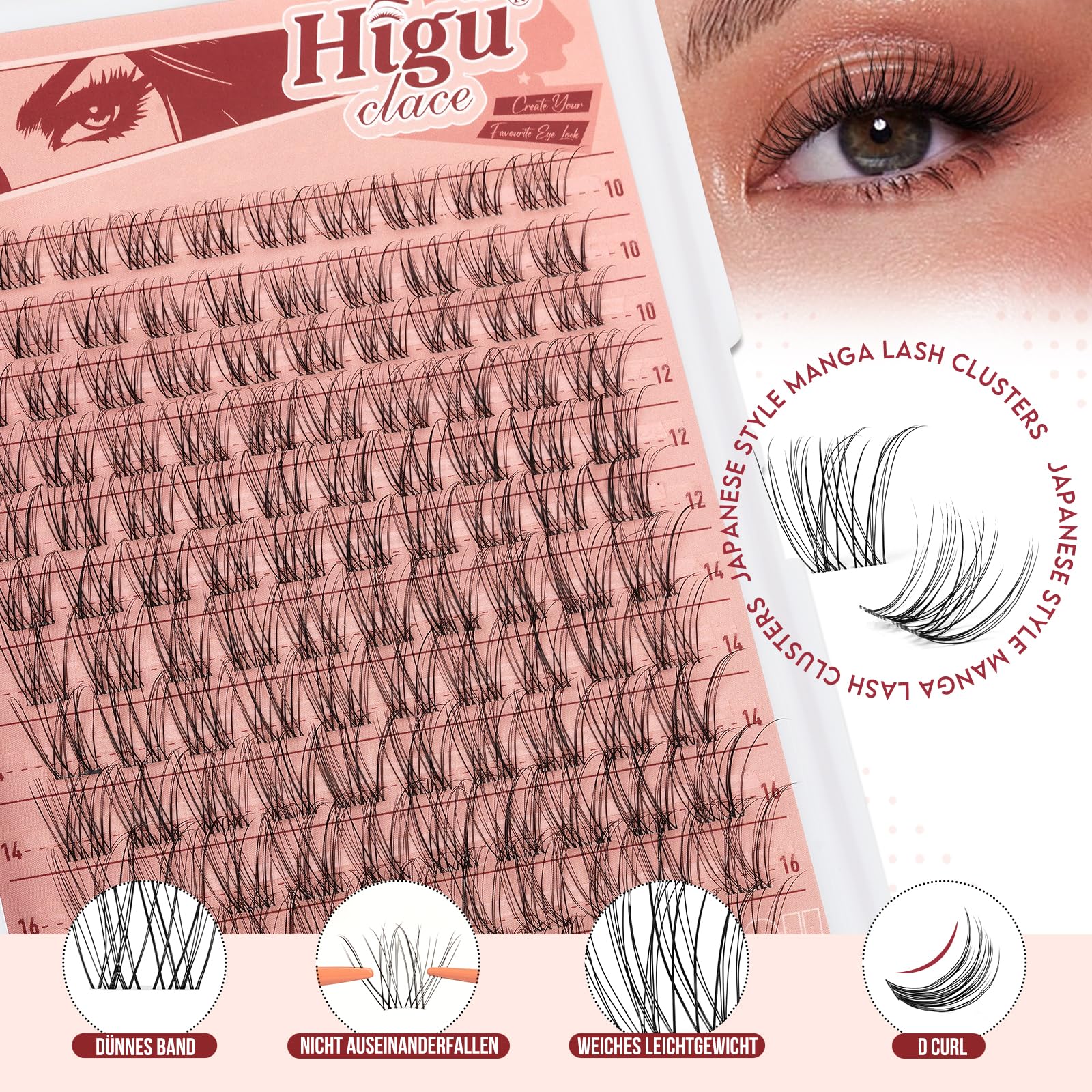 Natural-Cluster-Lashes Kit D curl, Higu clace Wispy Lash Clusters Kit 10-18mm - Image 3